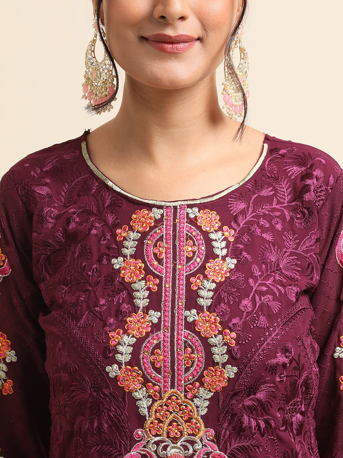 Wine zari embroidered Faux Georgette Surya pakistani suit