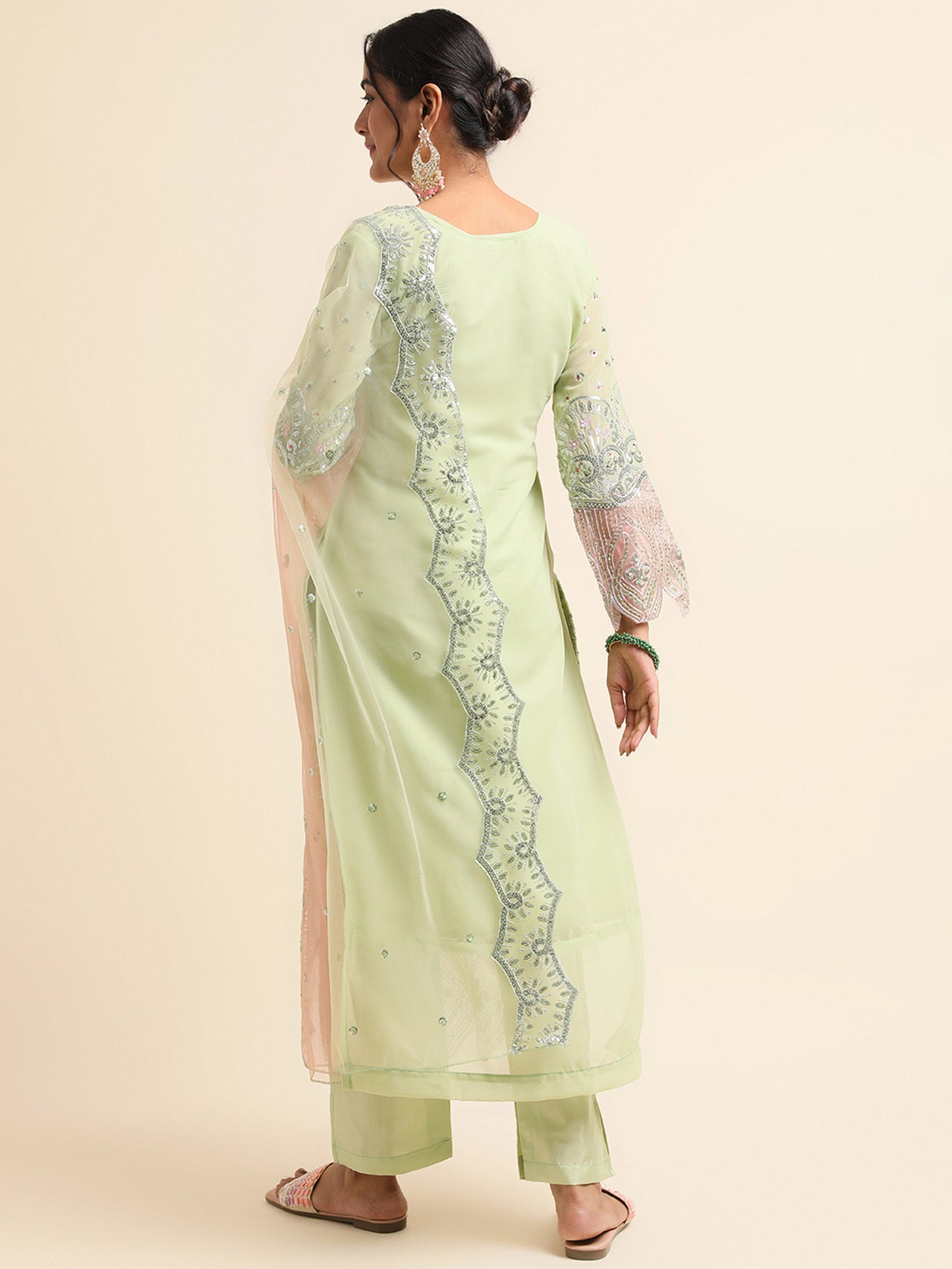 Green zari embroidered Faux Georgette Surya pakistani suit