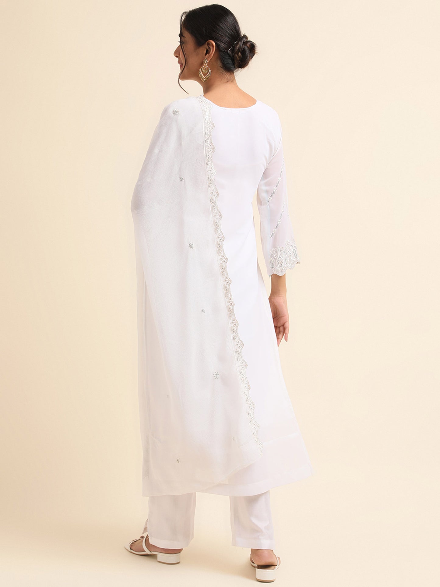 White zari embroidered Faux Georgette Surya pakistani suit