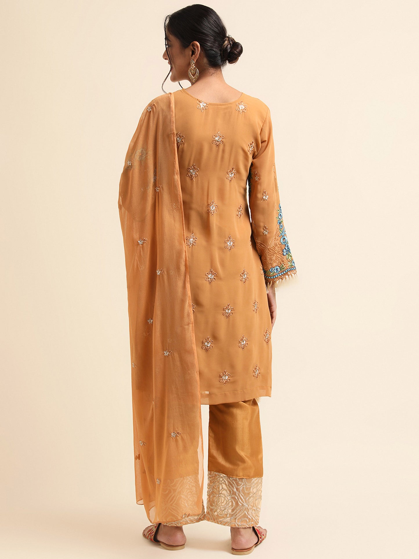 Mustard zari embroidered Faux Georgette Surya pakistani suit