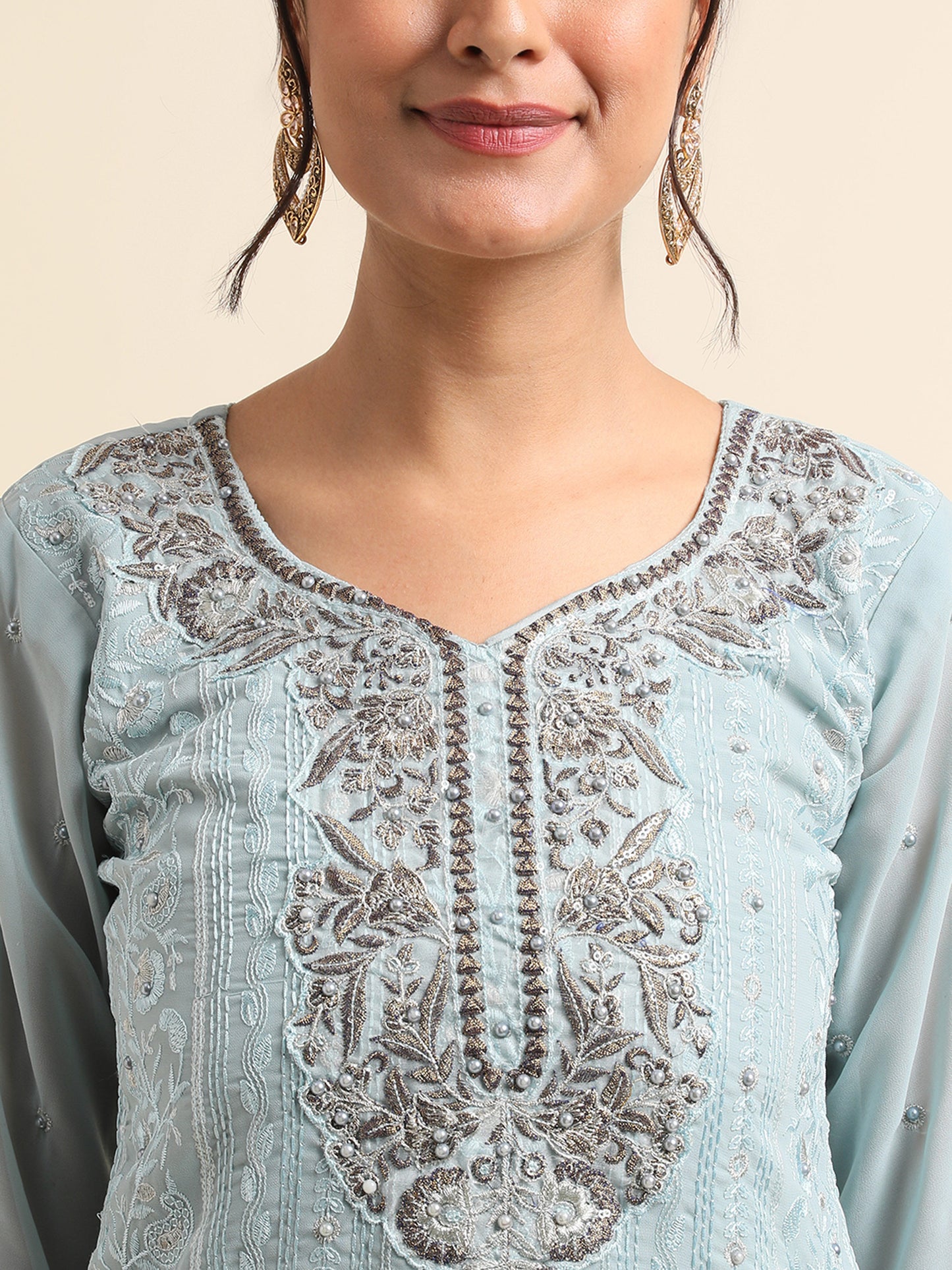 Blue Zari embroidered Faux Georgette Surya pakistani suit