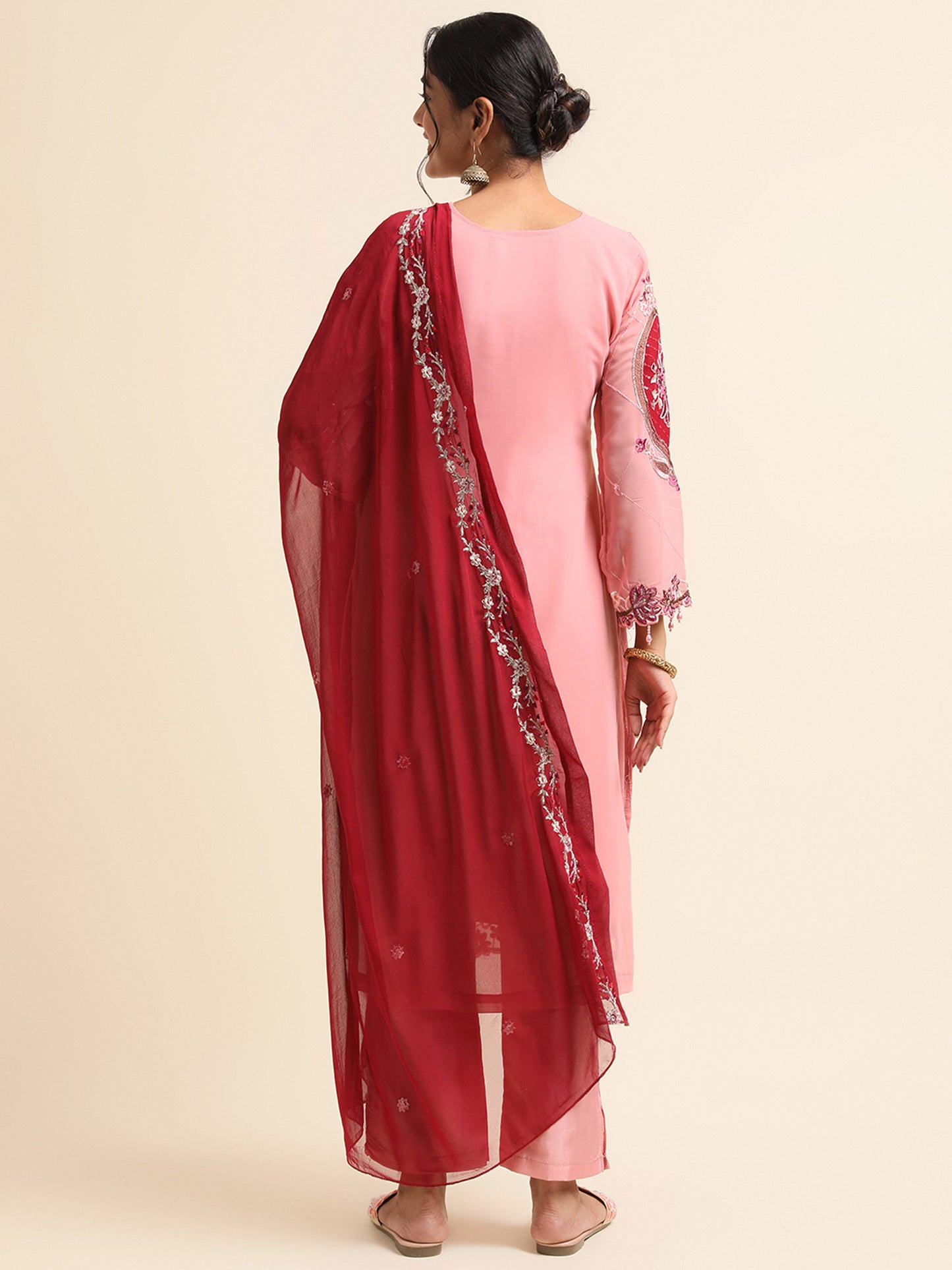 Pink Zari embroidered Faux Georgette Surya pakistani suit