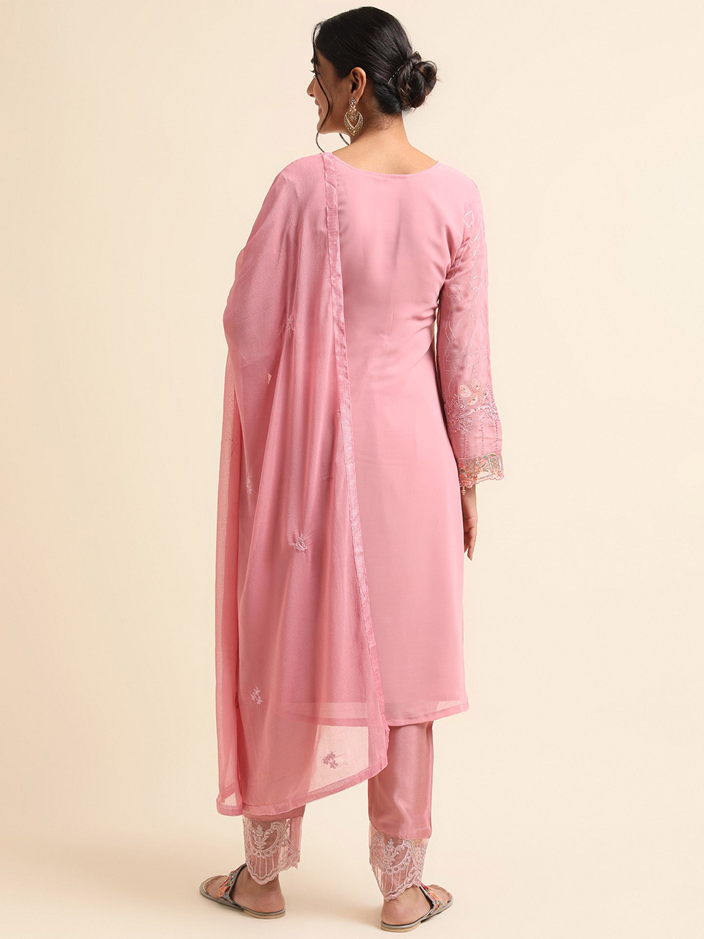 Pink Resham and Zari embroidered Faux Georgette Surya pakistani suit