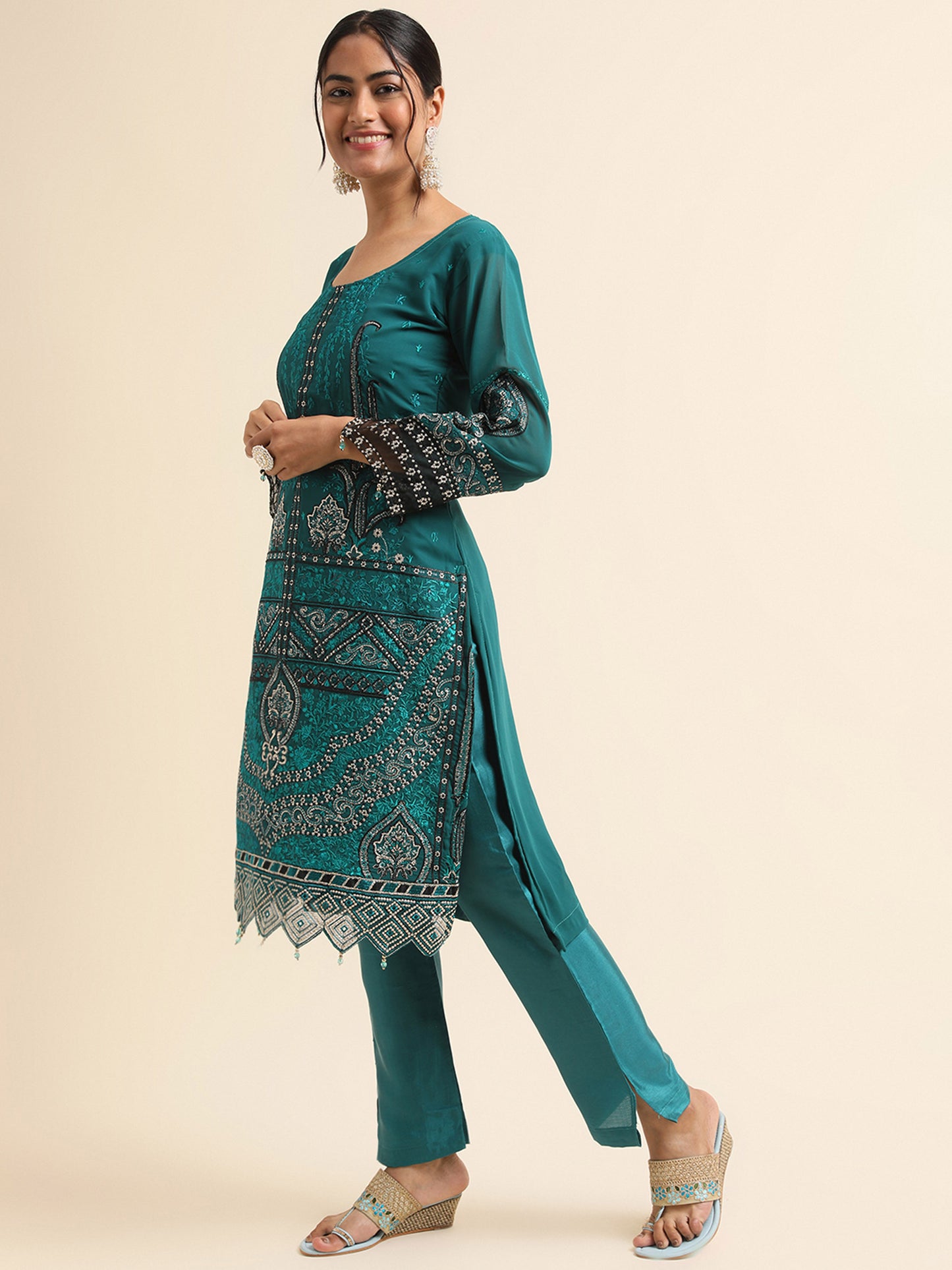 Teal Green Georgette sequins pakistani suit