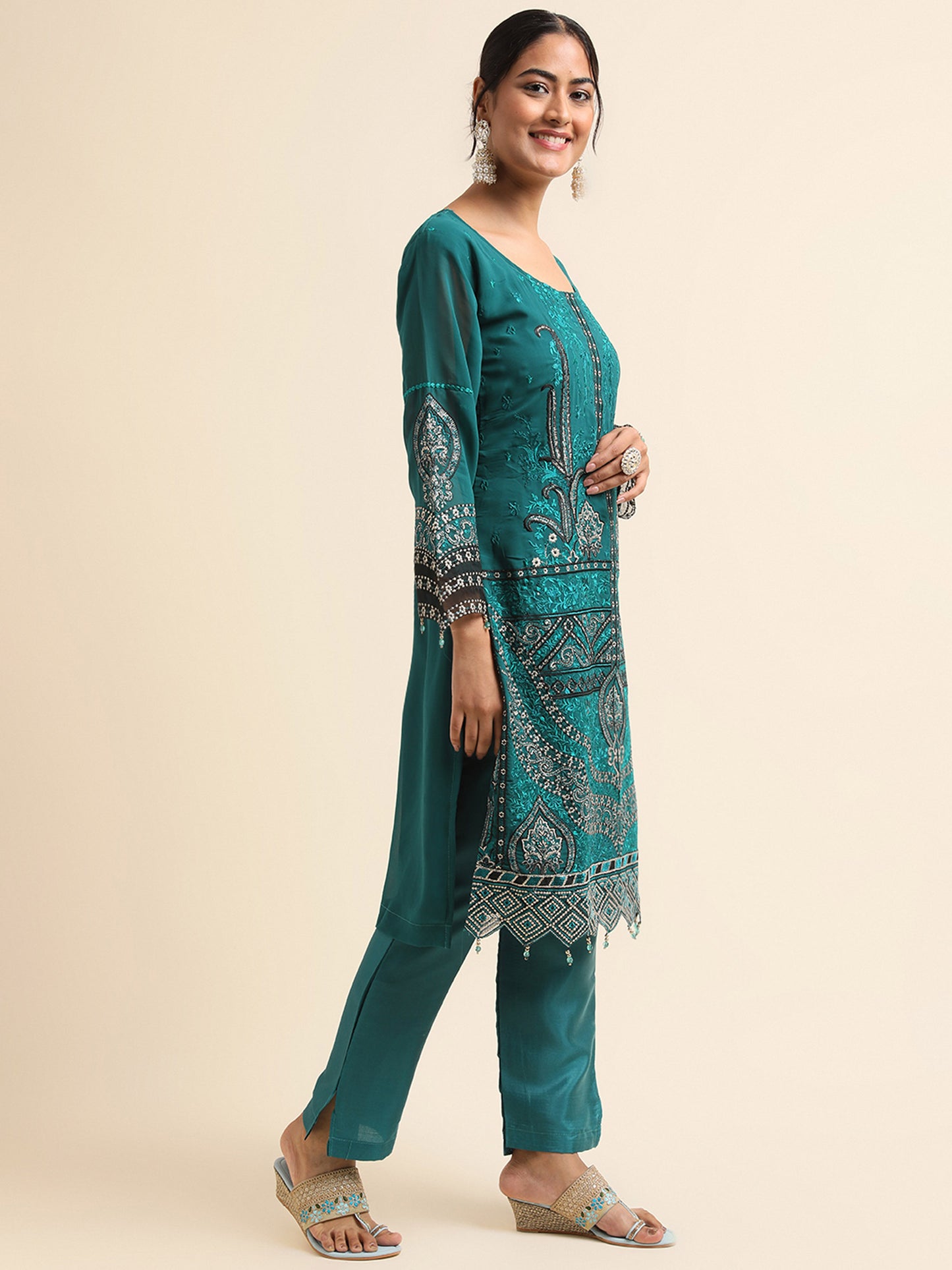 Teal Green Georgette sequins pakistani suit