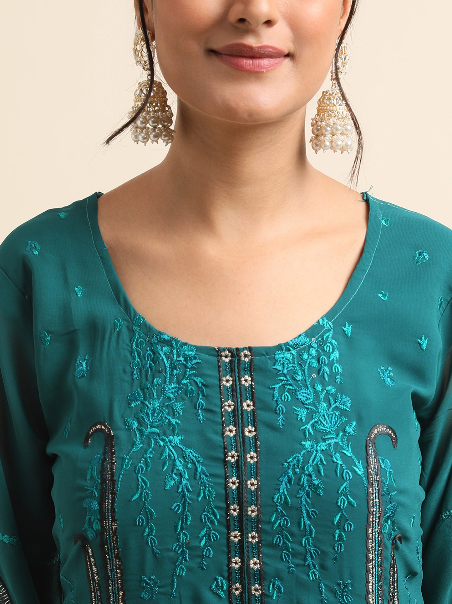 Teal Green Georgette sequins pakistani suit