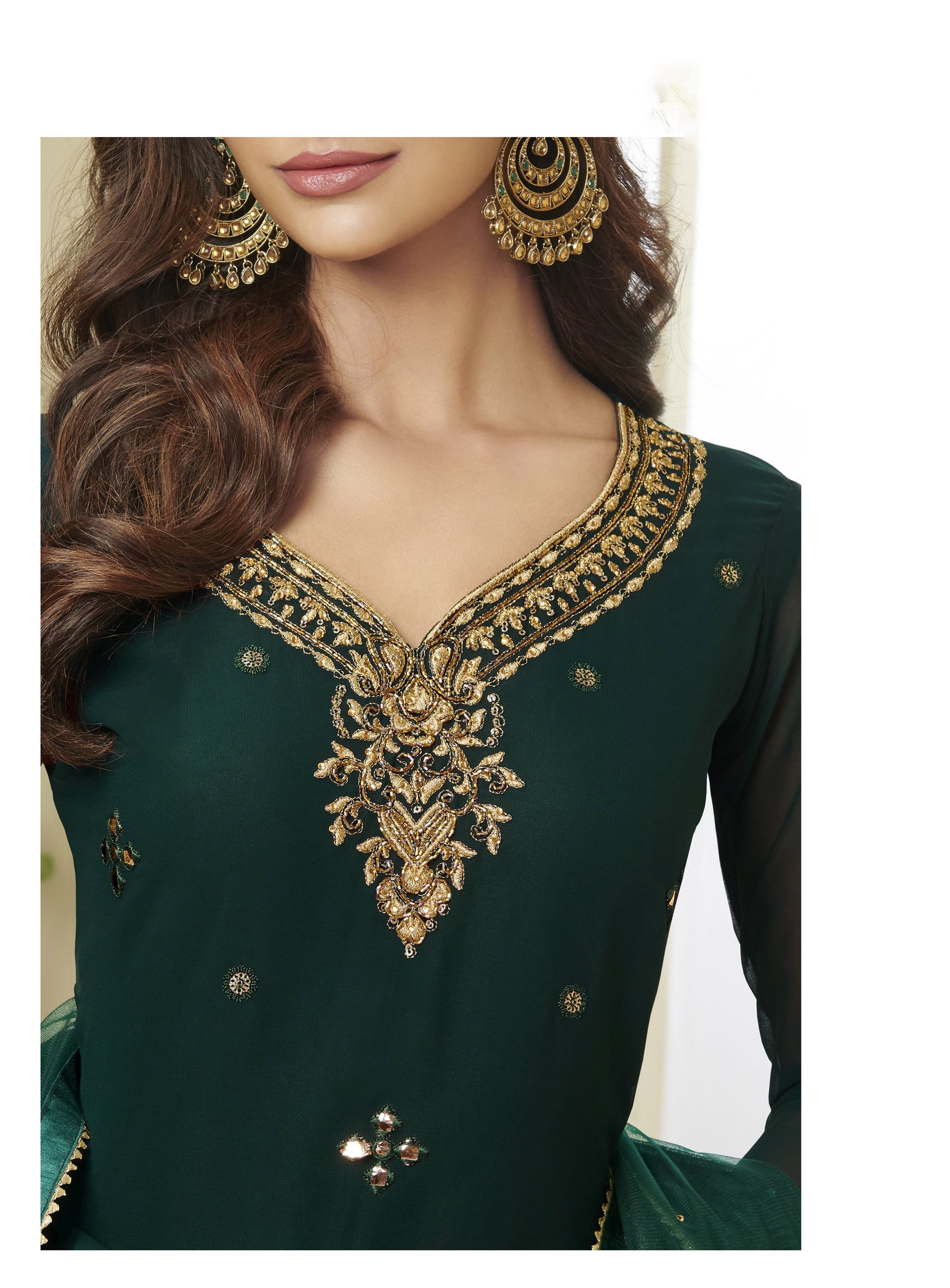 Green Gota Work Georgette Festive Sharara