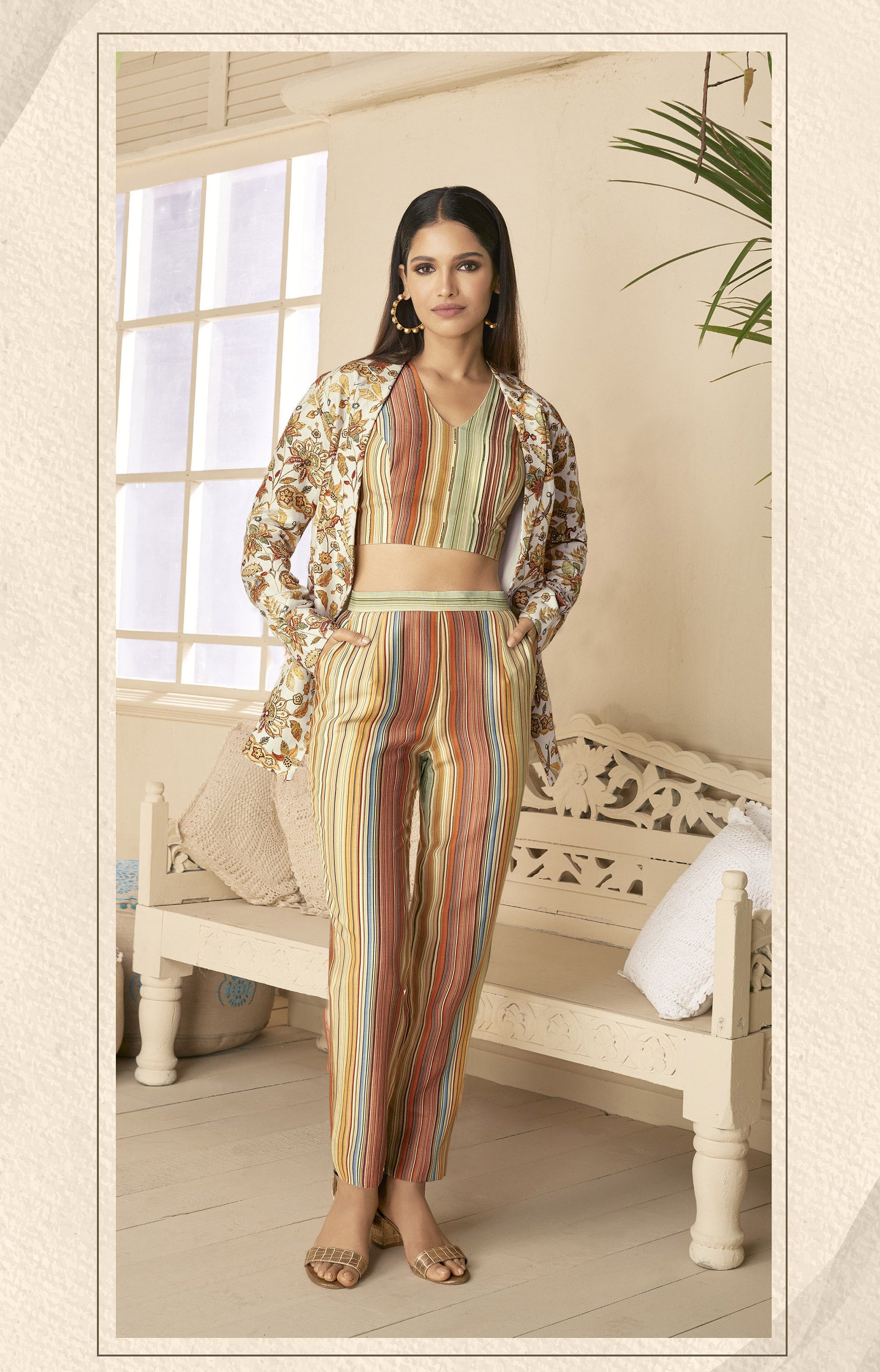 Multicolor Digital Printed Chinnon Silk Coord Set