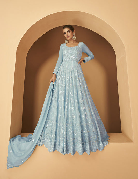 Light Blue Georgette Sequins Embroidery Anarkali