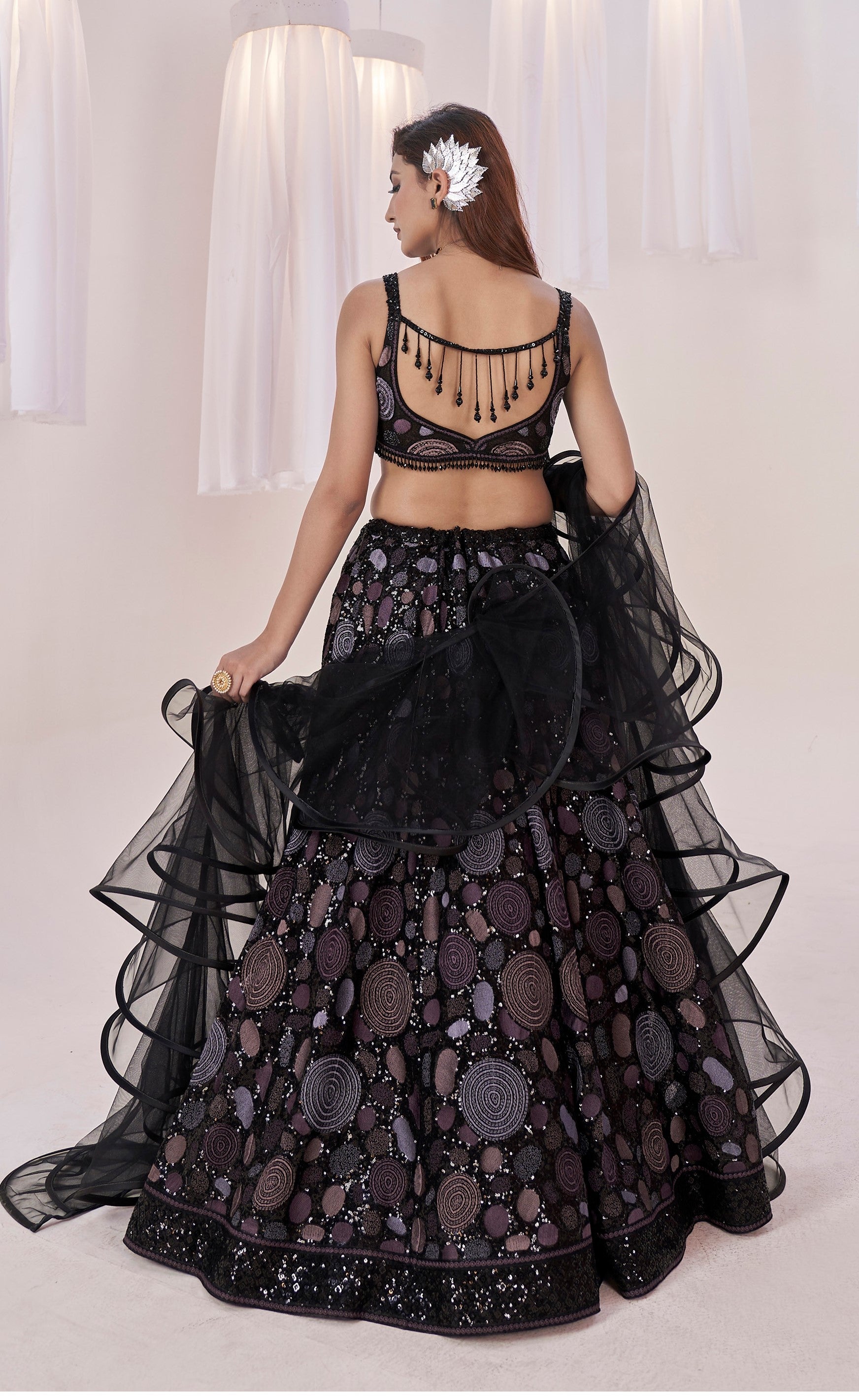 Black Color Heavy Embroidery Net Cocktail Lehenga