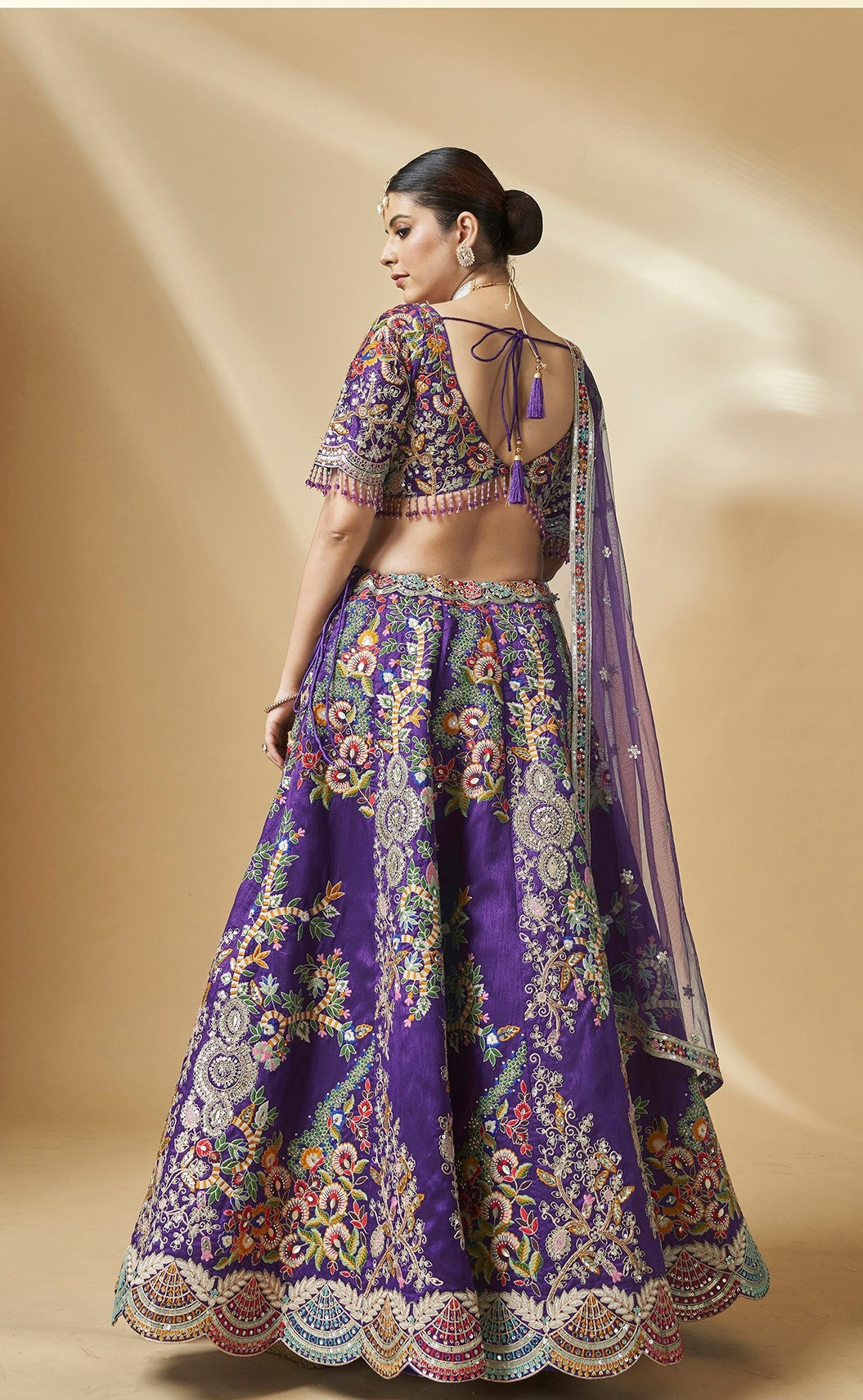 Violet Art Silk Beautiful Hand Work Bridal Lehenga