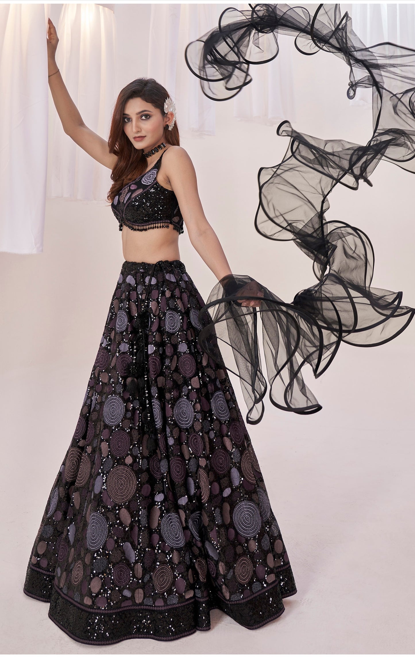 Black Color Heavy Embroidery Net Cocktail Lehenga