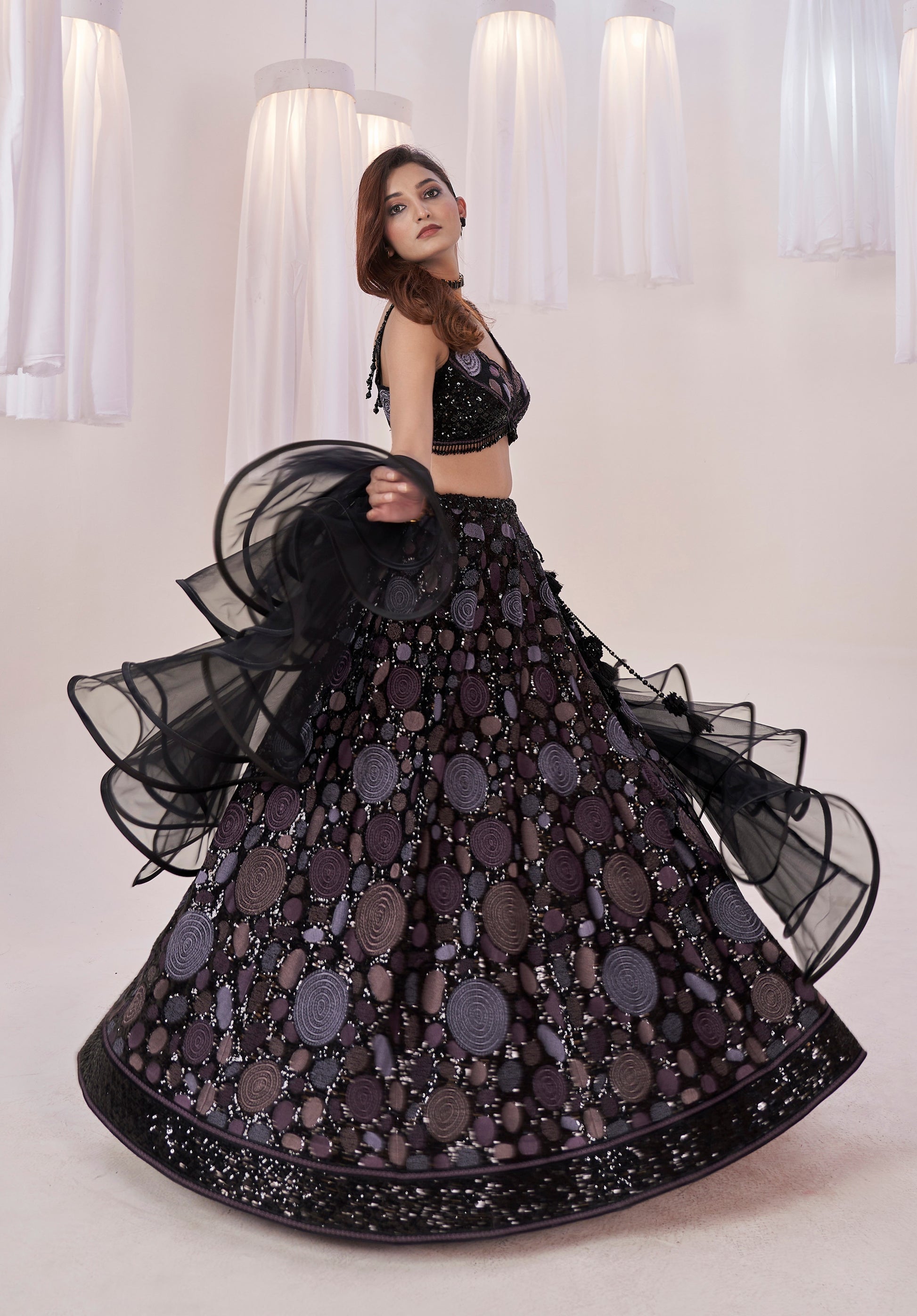 Black Color Heavy Embroidery Net Cocktail Lehenga