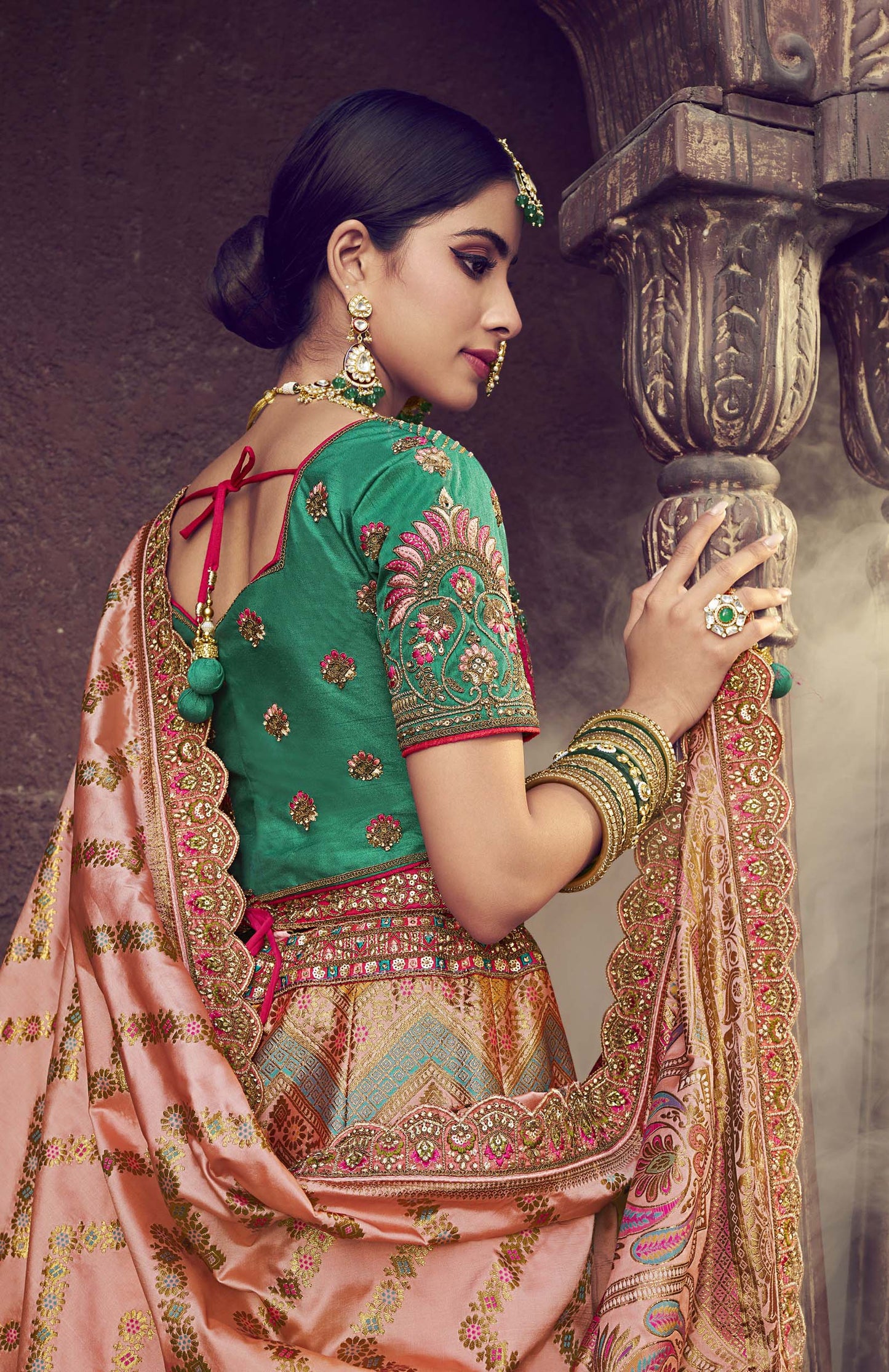 Multi Color Silk Resham Embroidered Bridal Lehenga Choli