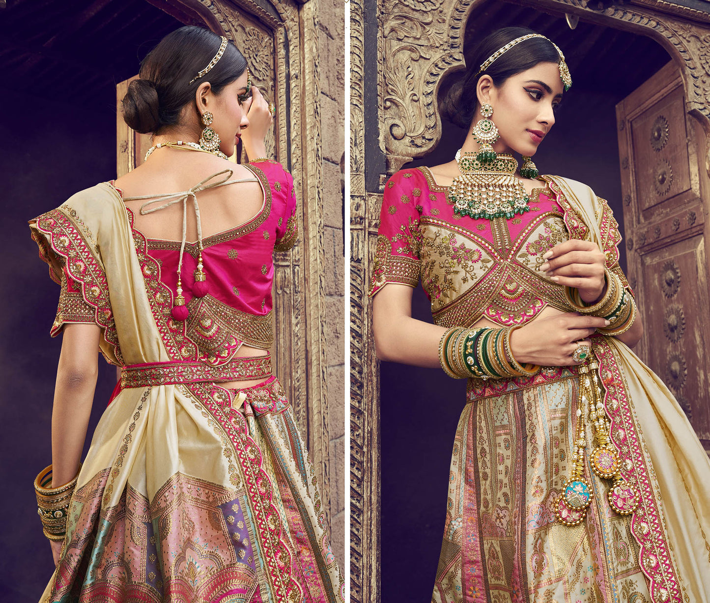 Beige Silk Resham Embroidered Bridal Lehenga Choli