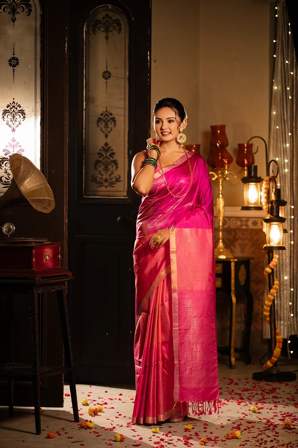 Handloom Pink Pure Silk Kanchi Contemporary Saree