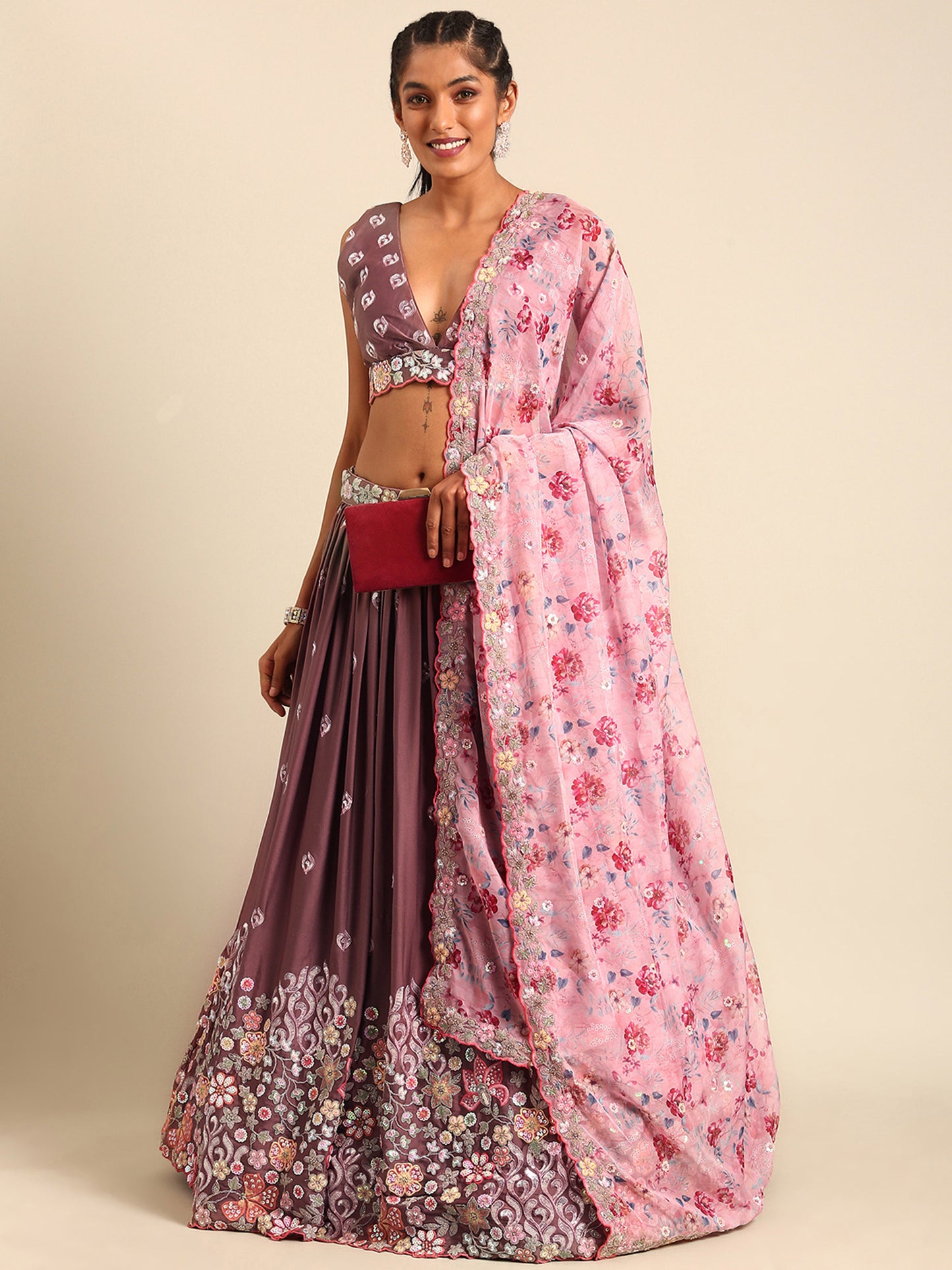 Rose Gold Chinon Sequins embroidery Lehenga