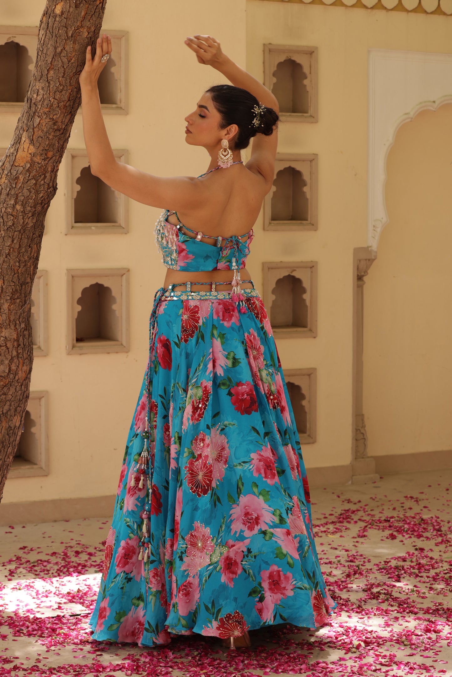 Noor bahar Blue floral print lehenga set