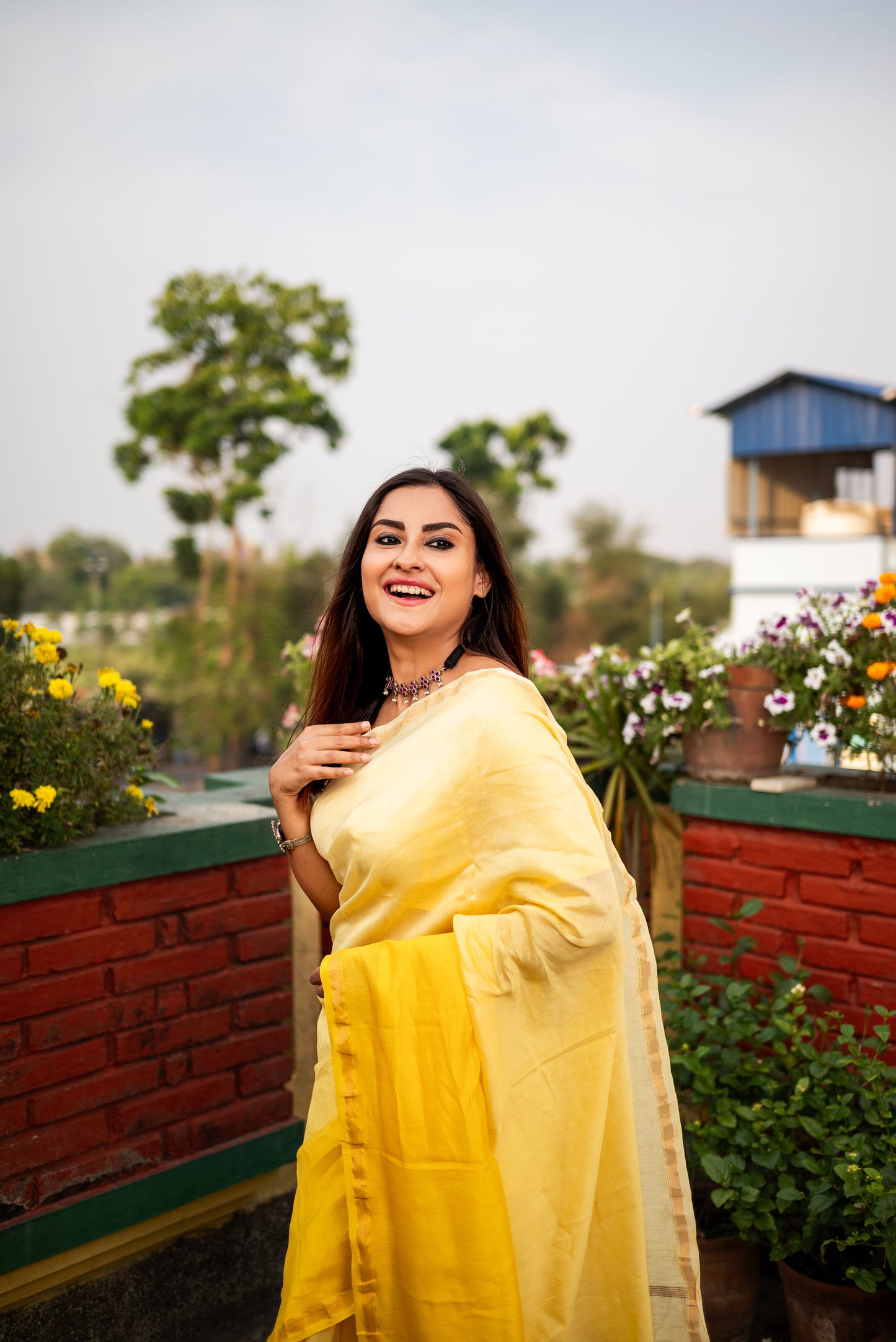 Yellow ombre chanderi silk saree