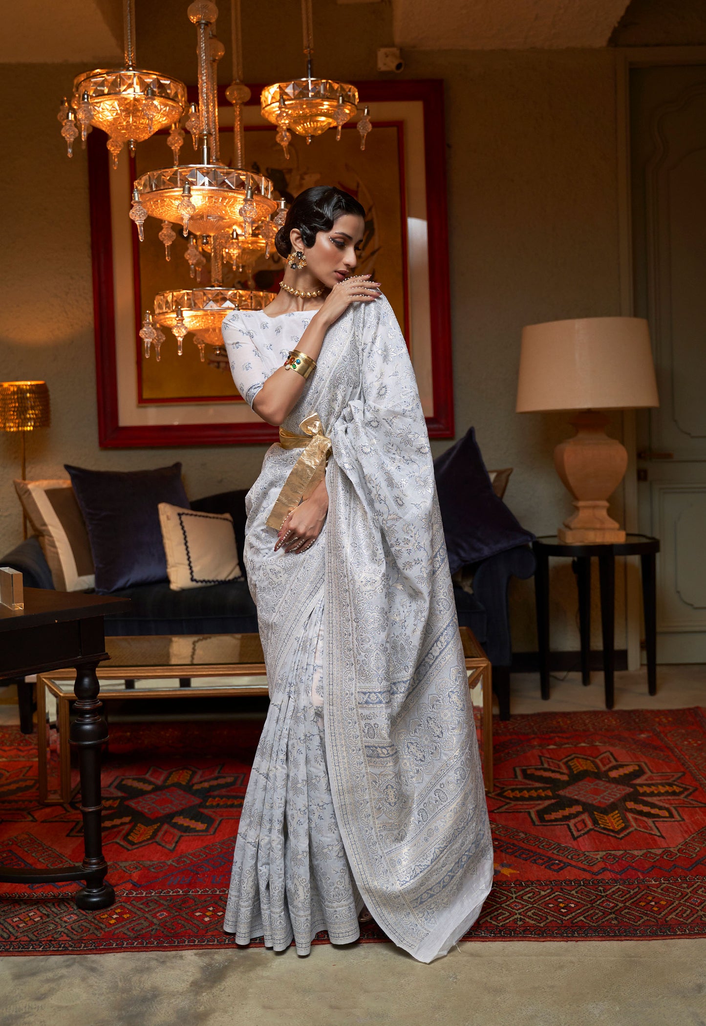 Pale Grey Kafreen Kashmiri Modal Handloom Saree