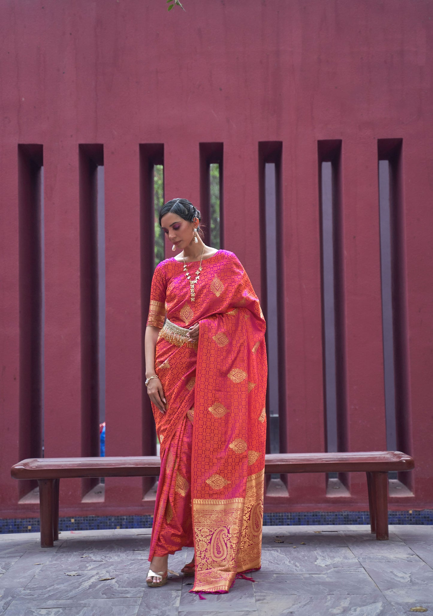 Orange Khushrat Pure Satin Weaving Saree