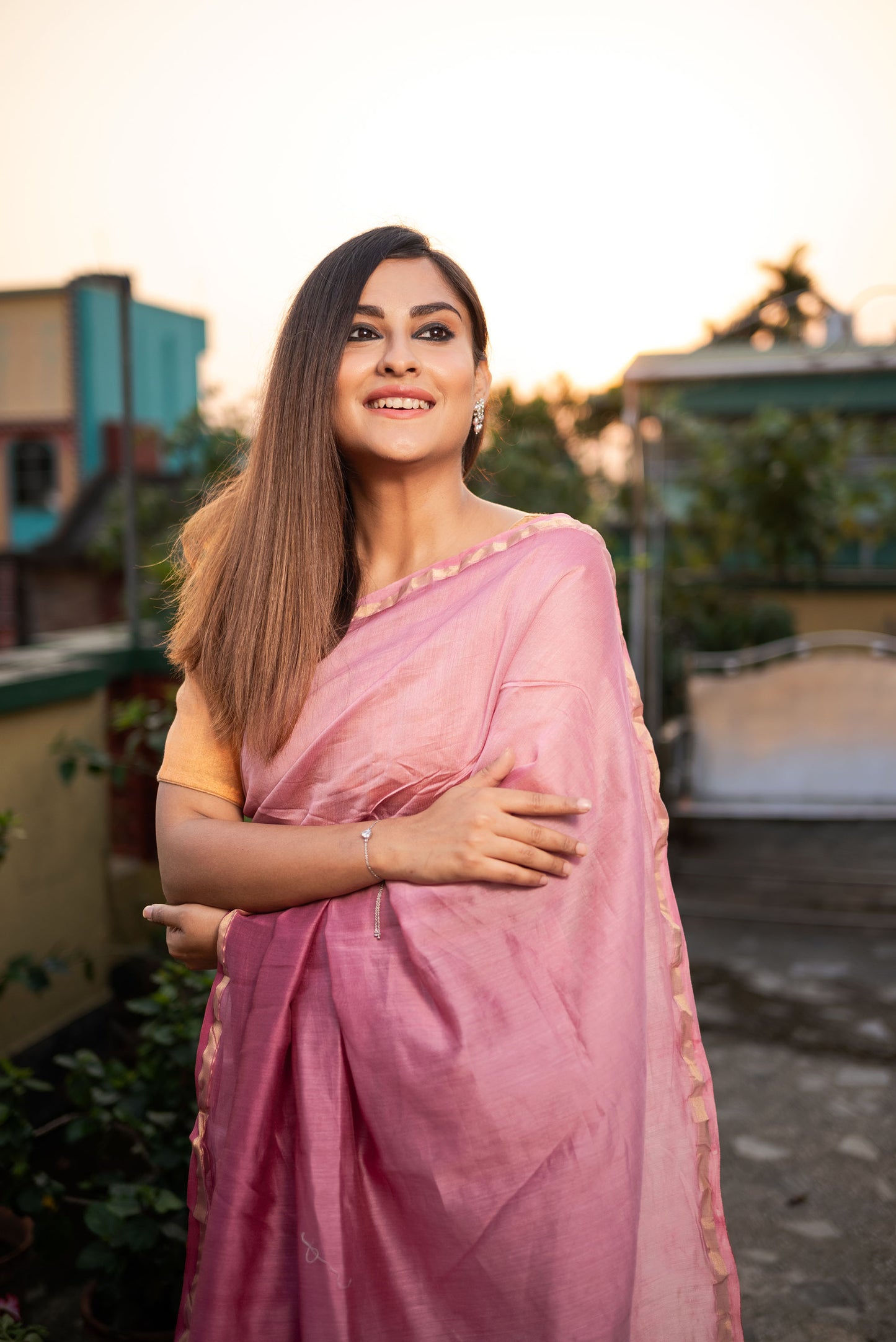 Purple ombre chanderi silk saree