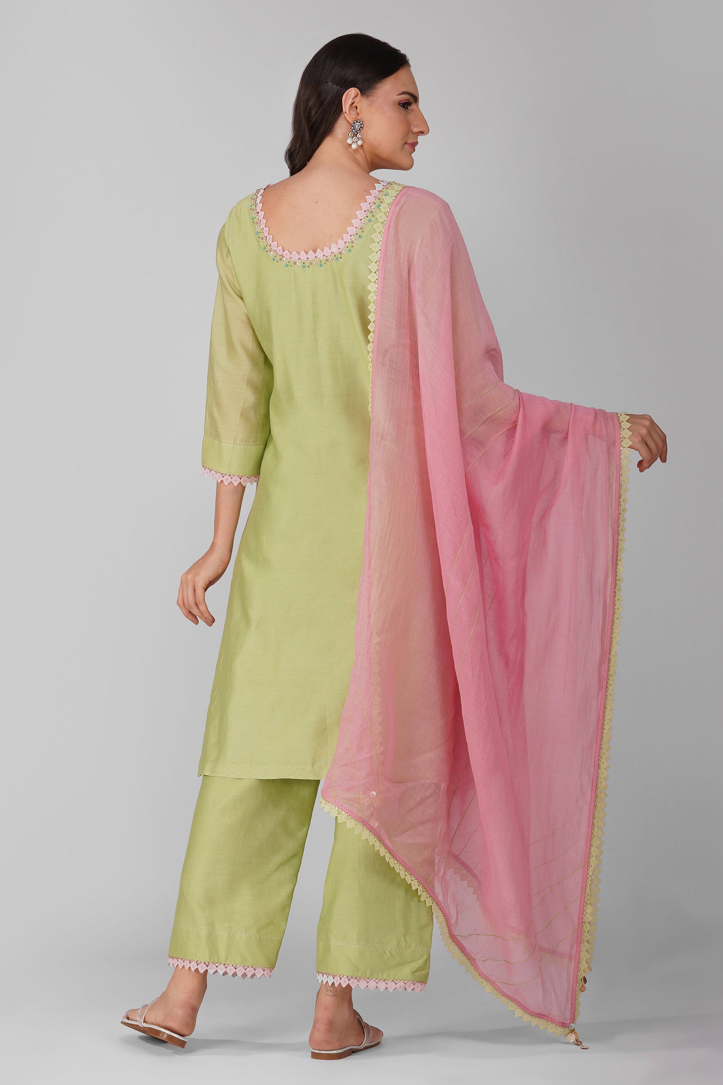 Small flower Green-Pink Kurta Set