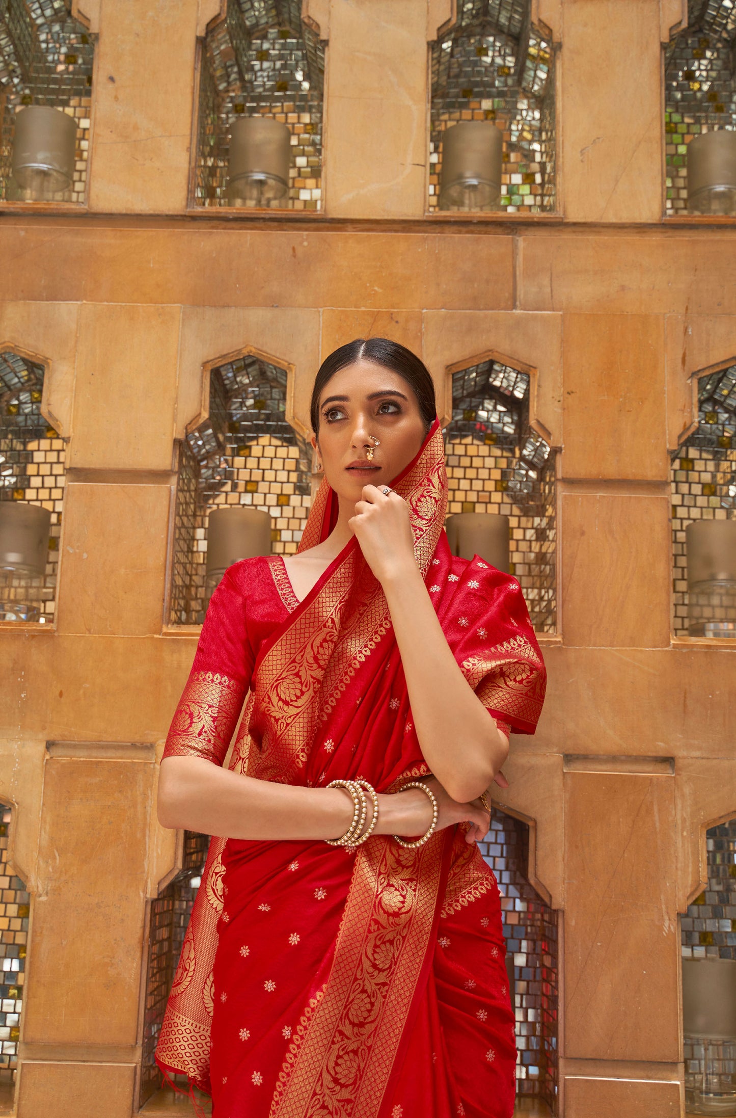 Red Kalandi Kanjivaram Silk Saree