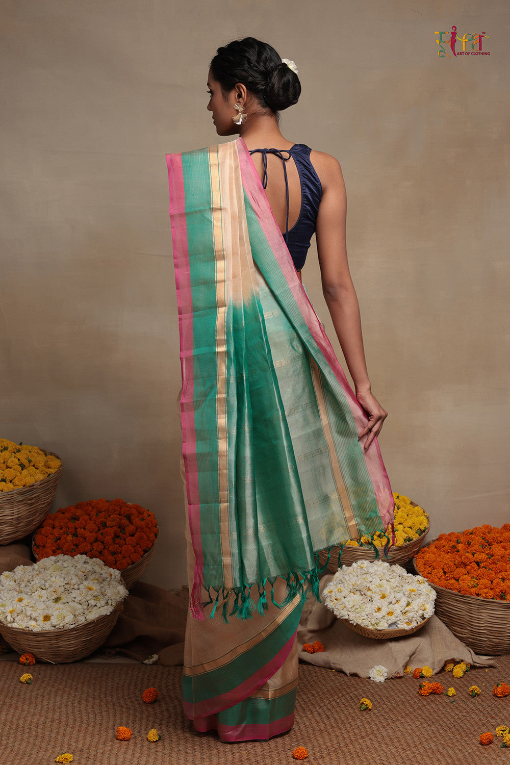 Handloom Cream Pure Silk Kanchi Contemporary Saree