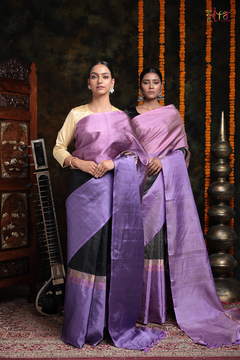 Rose Pink & Lavender Handloom Pure Silk Kanchi contemporary Saree