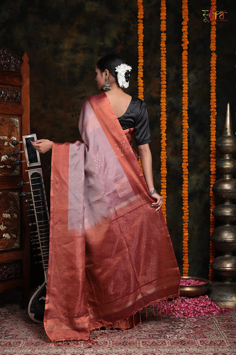 Sienna Brown With Zari Motifs Pure Silk Saree