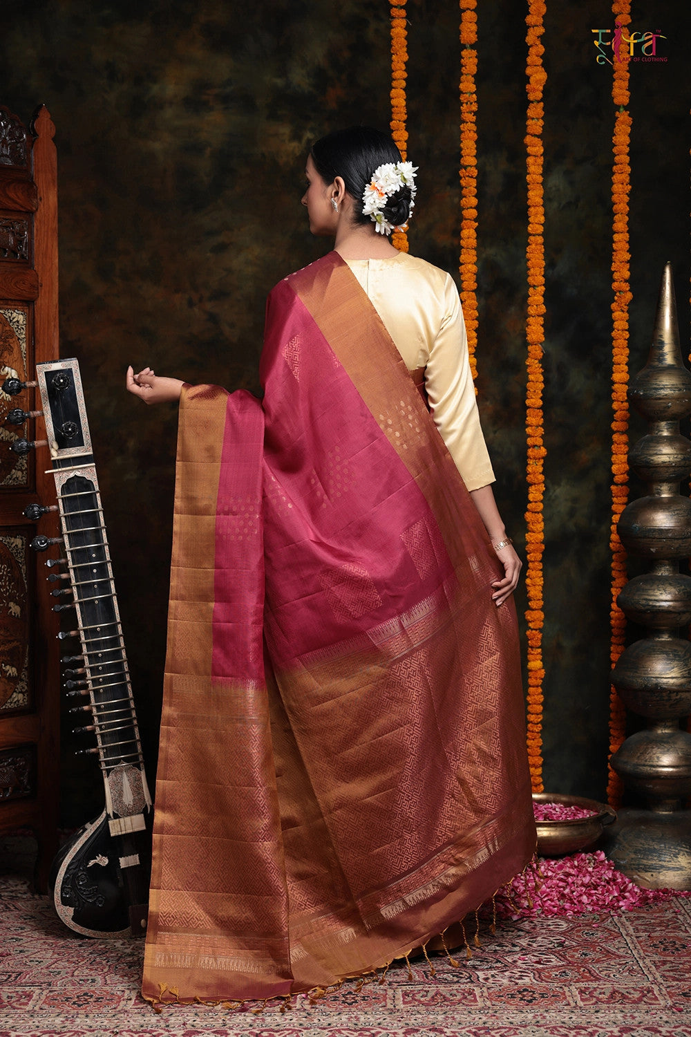 Rosewood Pink Handloom Pure Silk Saree