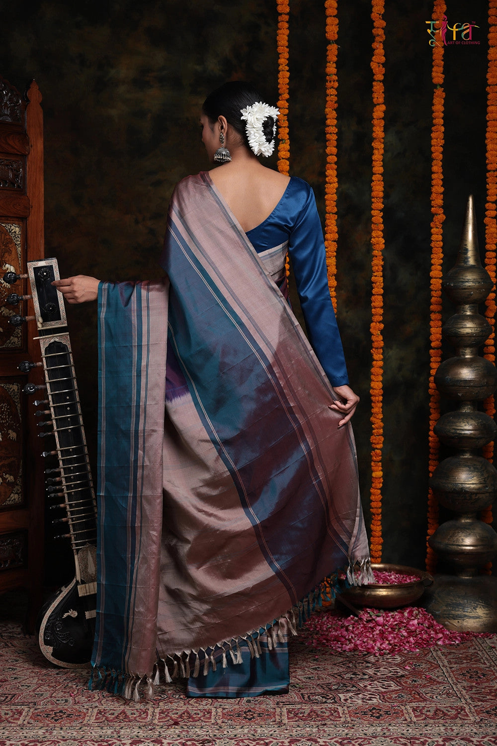 Teal Blue Handloom Pure Silk Saree