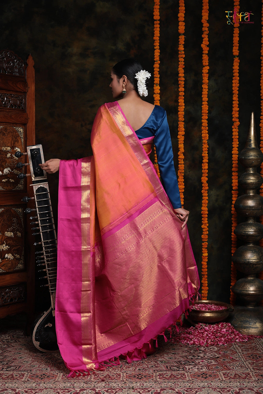 Orange Duo tone Kanchipattu with Zari border