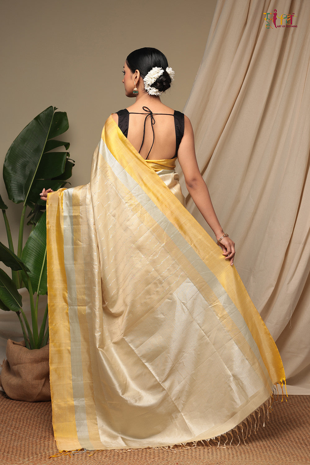 Handloom Daffodil Yellow Pure Silk Kanchi Saree