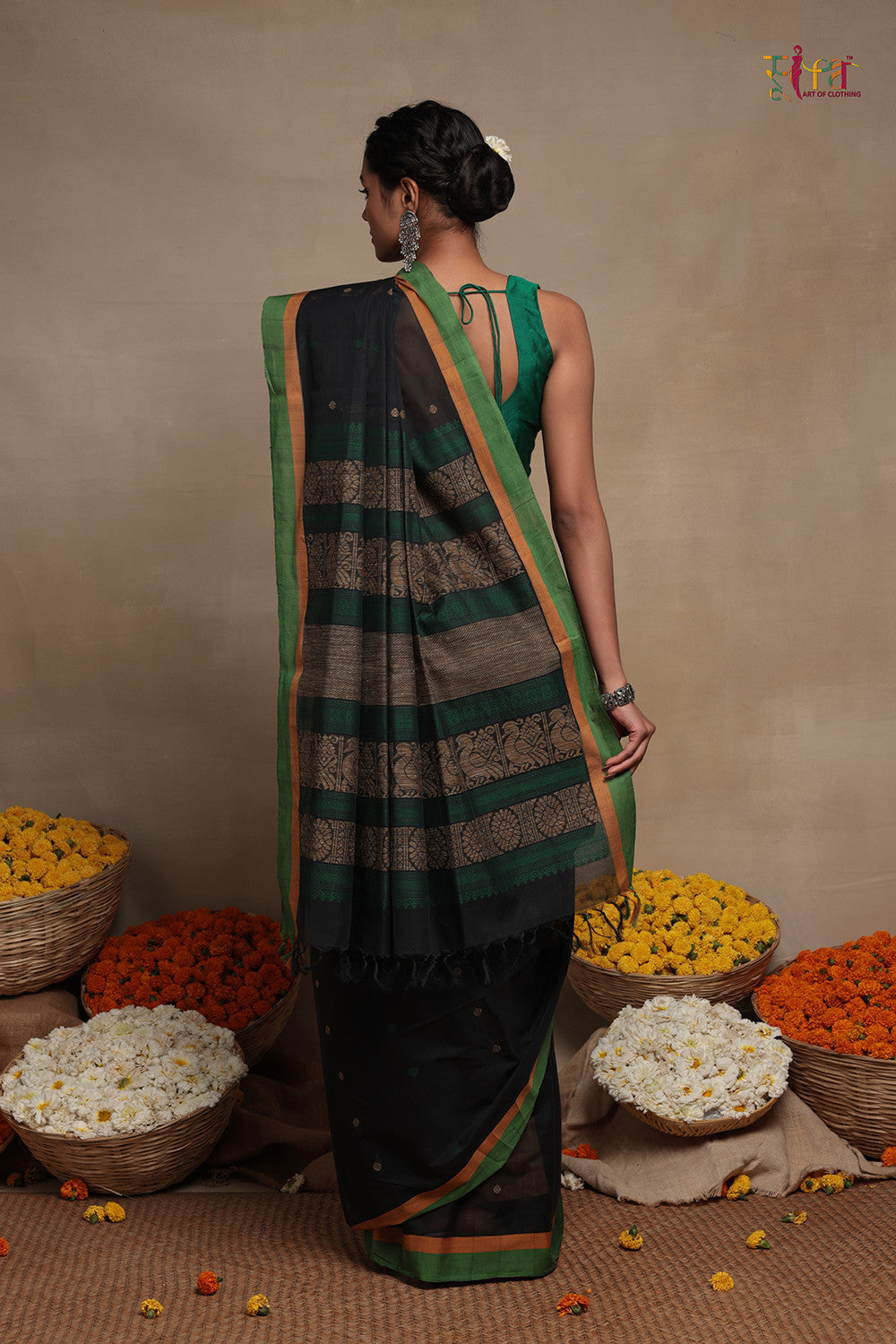 Black Handloom Kanchi Cotton Saree