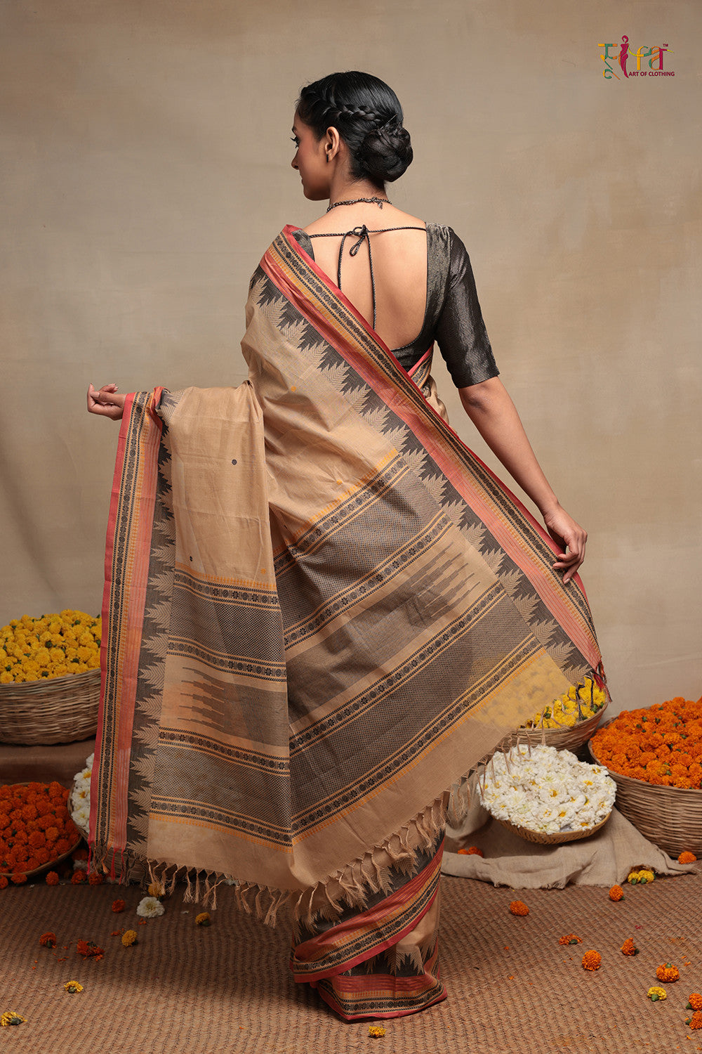 Light brown handloom pure cotton  Kanchi Saree