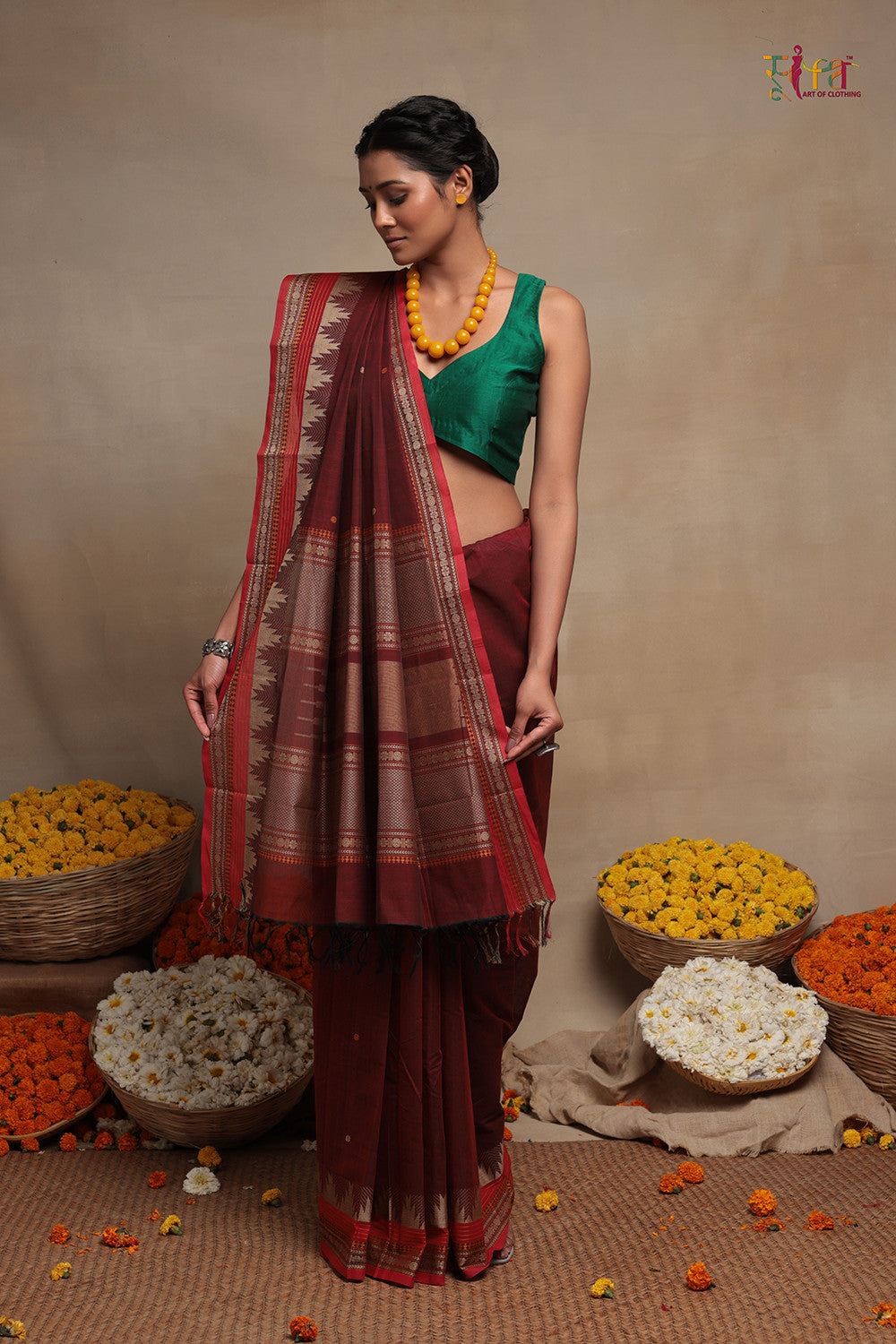 Maroon Handloom Pure Cotton Kanchi Saree