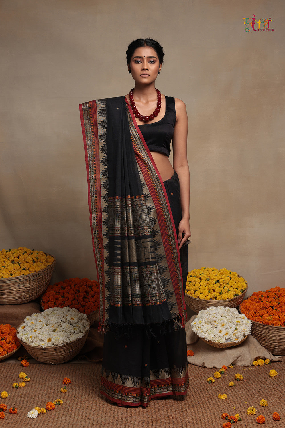 Handloom Black Kanchi Contemporary Pure Cotton Saree