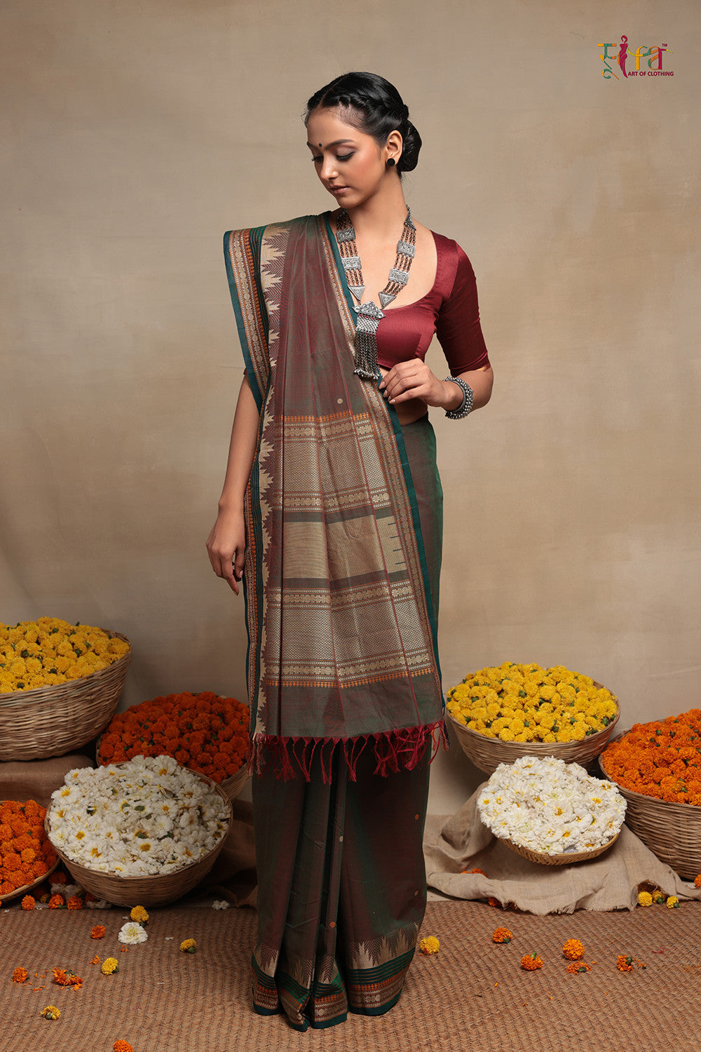 Maroon Handloom Pure Cotton Kanchi Saree