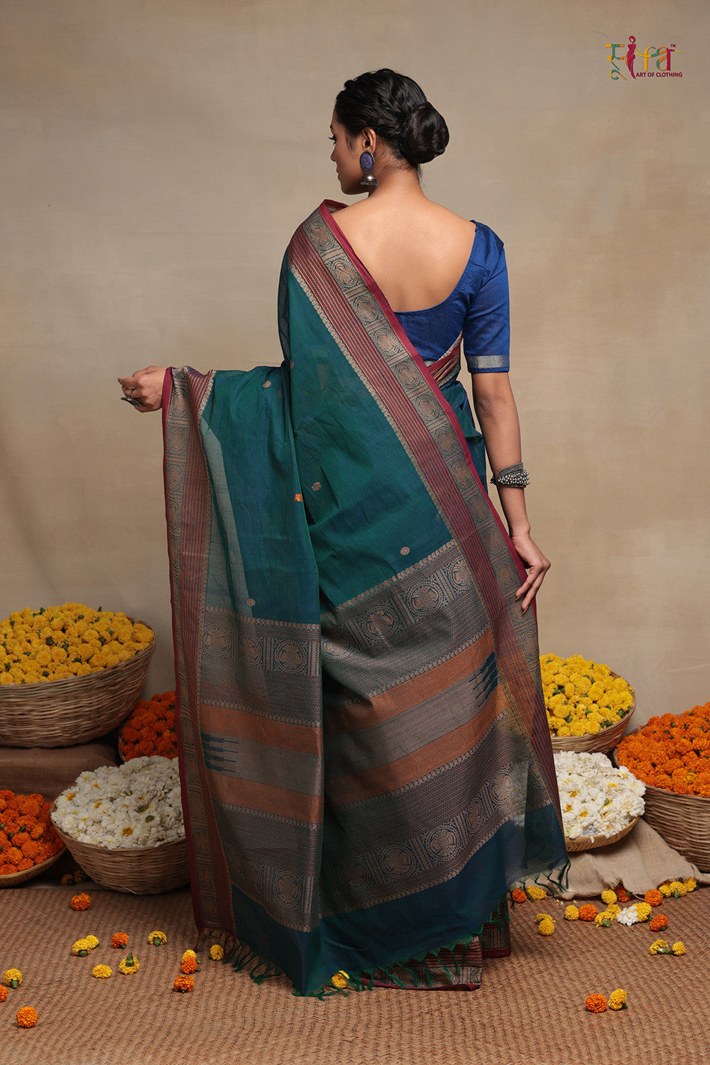 Handloom Green Pure Cotton Kanchi Saree