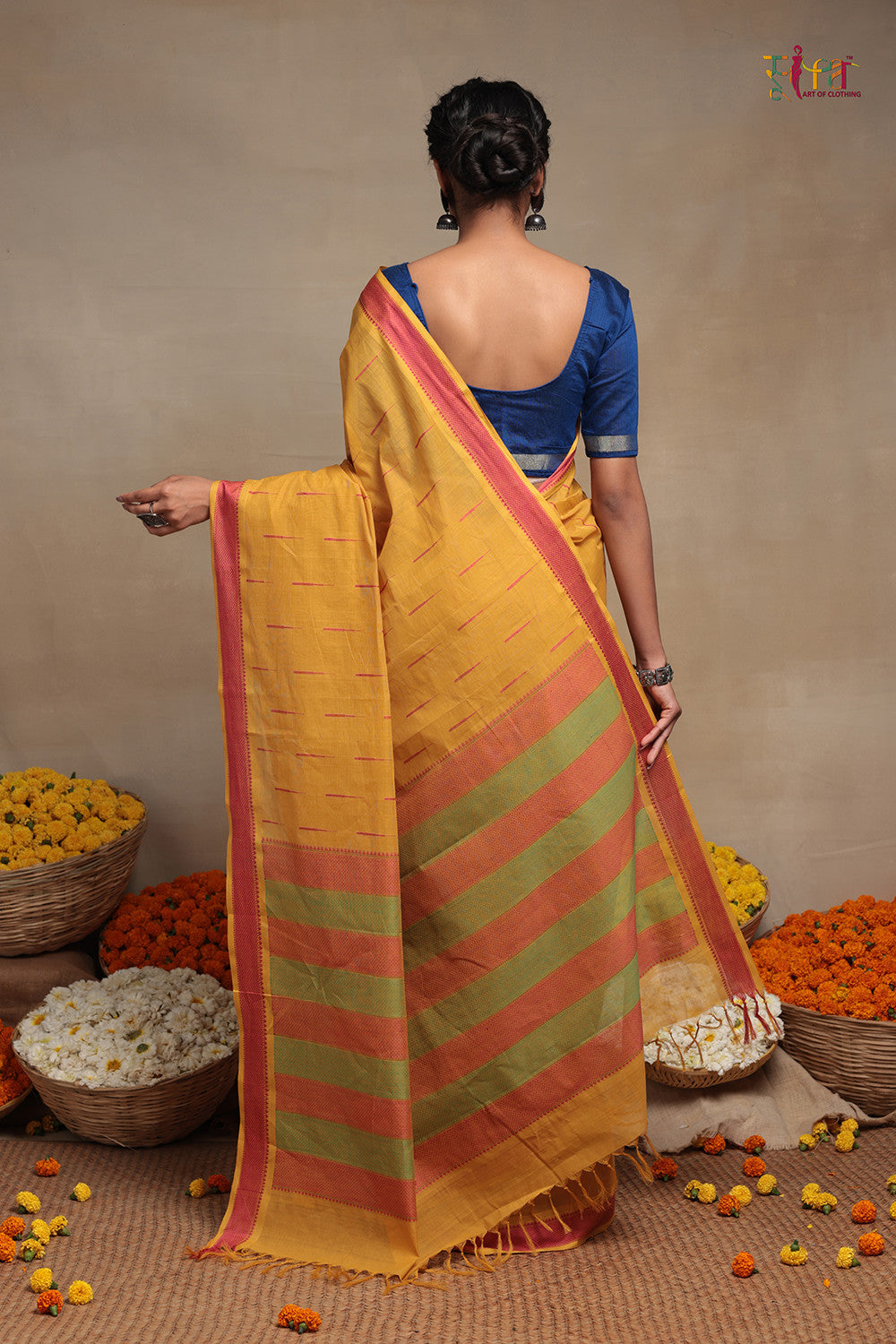 Handloom Sunglow Yellow Pure Cotton Kanchi Saree