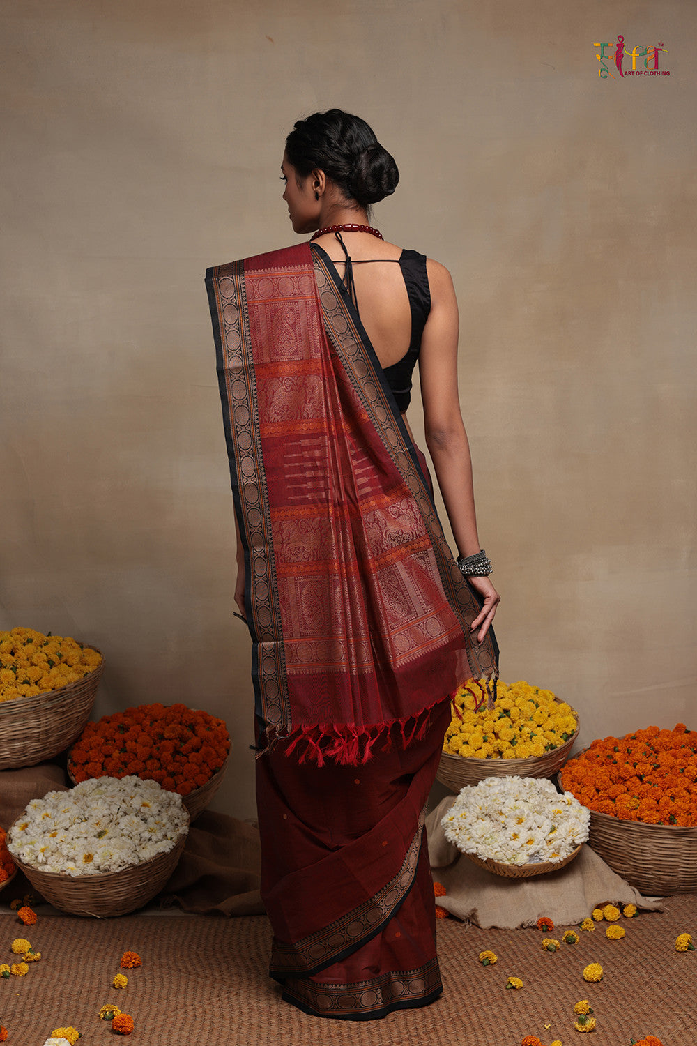 Handloom Berry Red Kanchi Cotton Saree