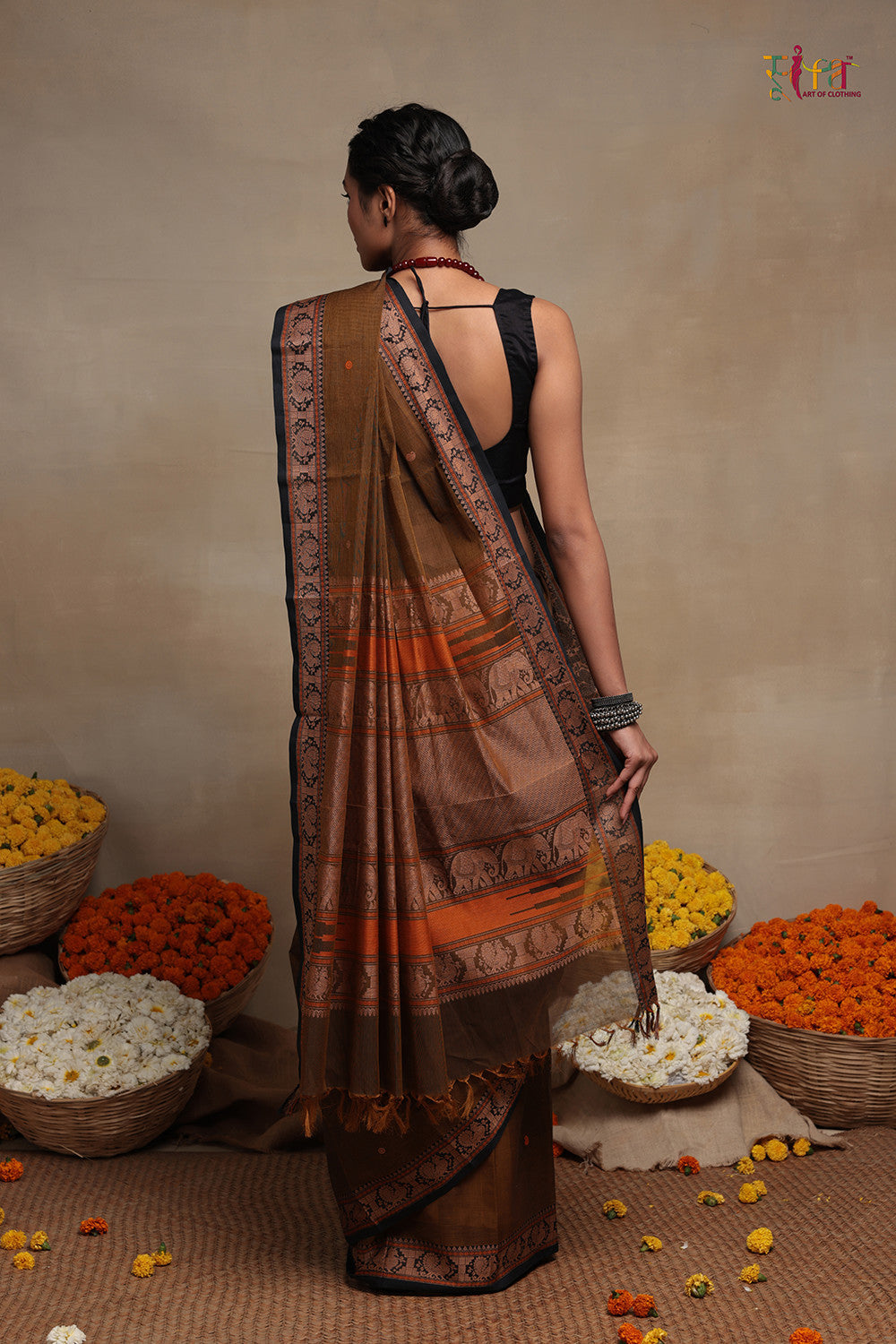 Handloom Mustard Brown Kanchi Cotton Saree