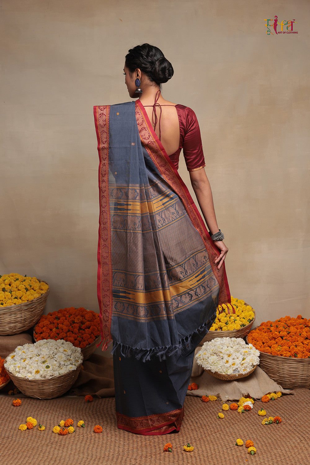 Handloom Shadow Grey Kanchi Cotton Saree