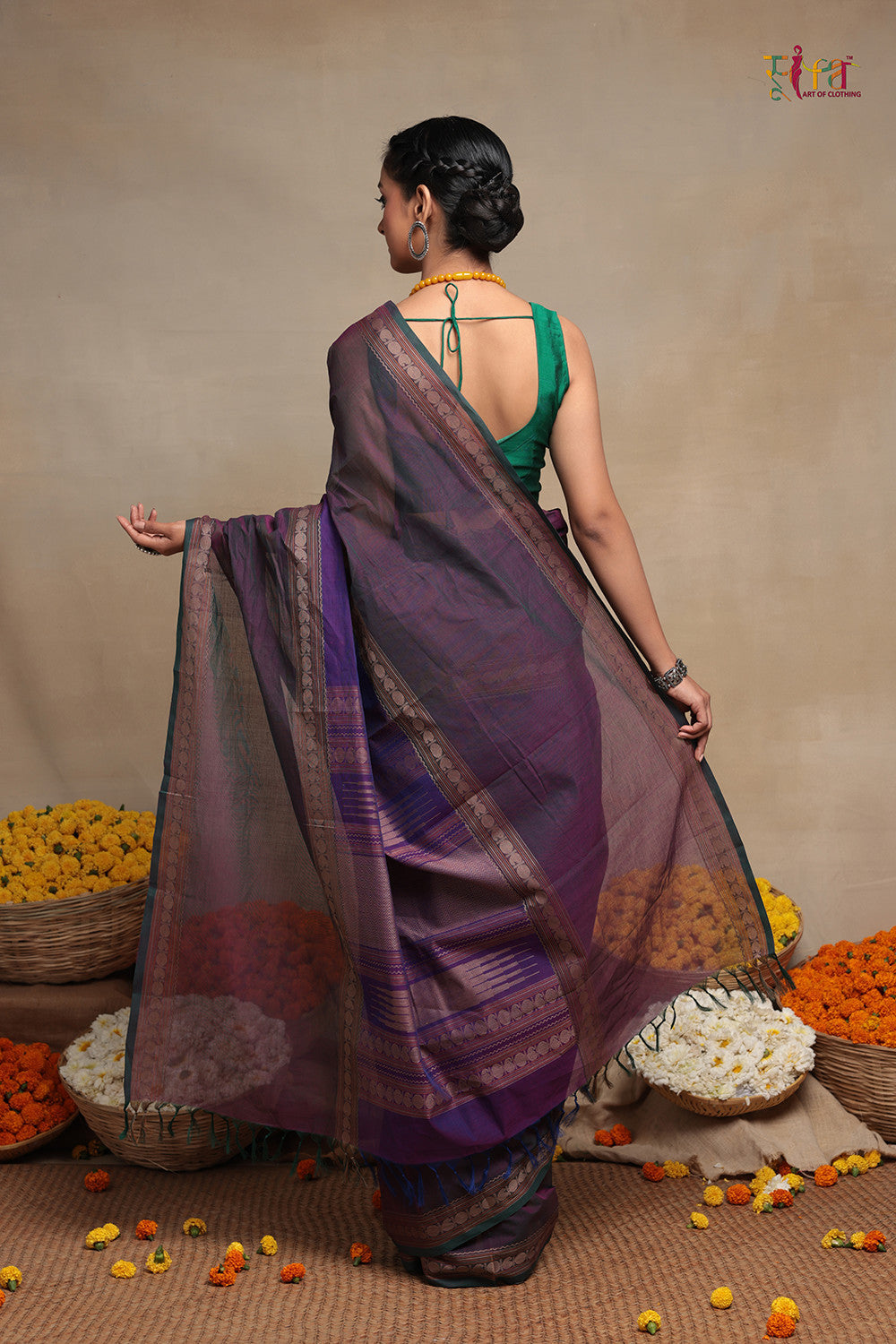 Handloom Grape Purple Pure Cotton Kanchi Saree