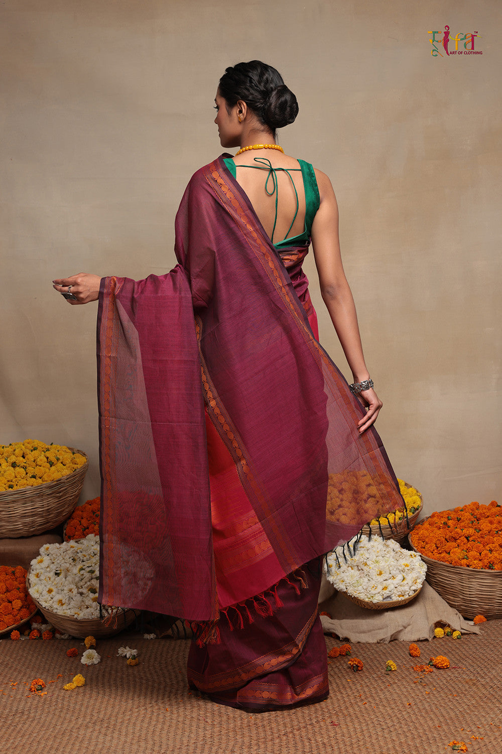 Red And Wine Handloom Kanchi Cotton Saree