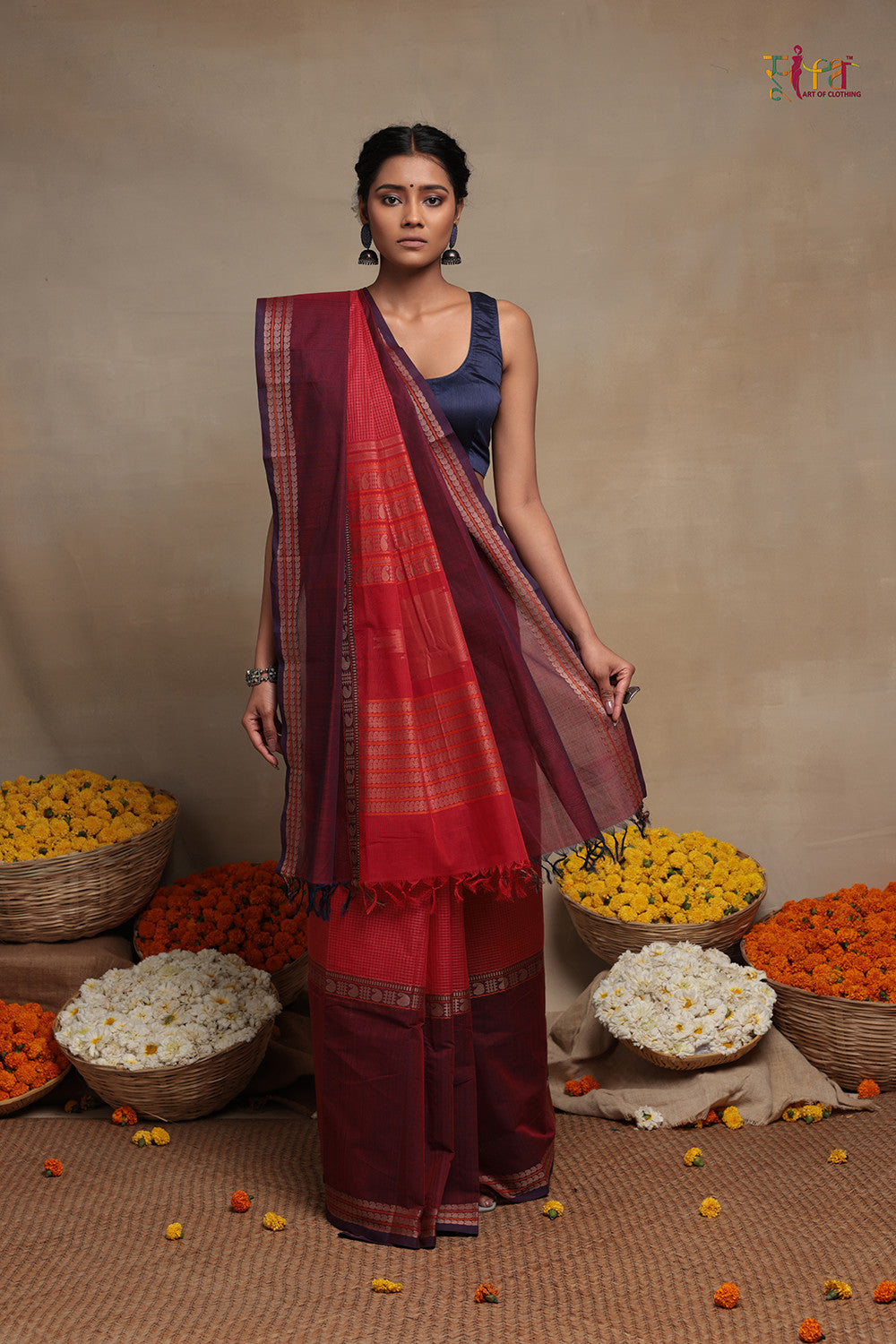 Red & Maroon Handloom Kanchi Cotton Saree