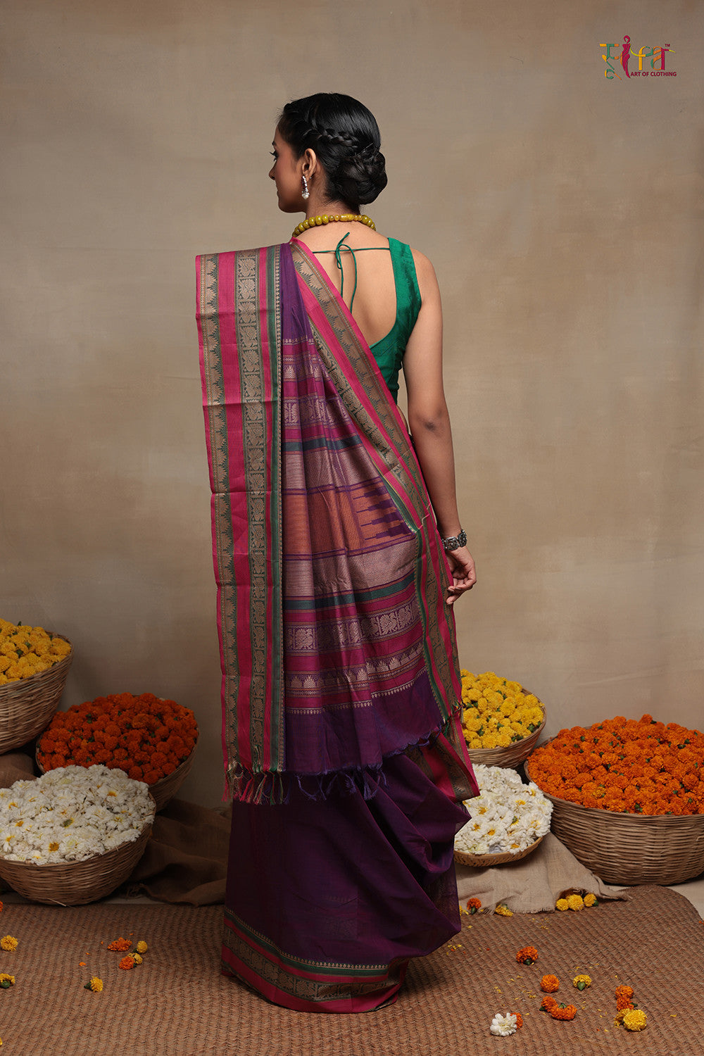 Handloom Blackberry Pure Cotton Kanchi Saree