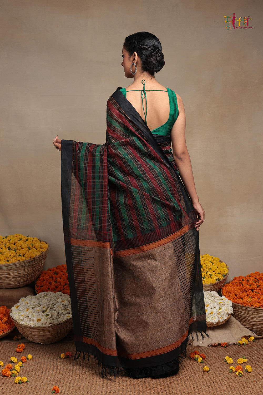 Handloom Black Pure Cotton Kanchi  Saree